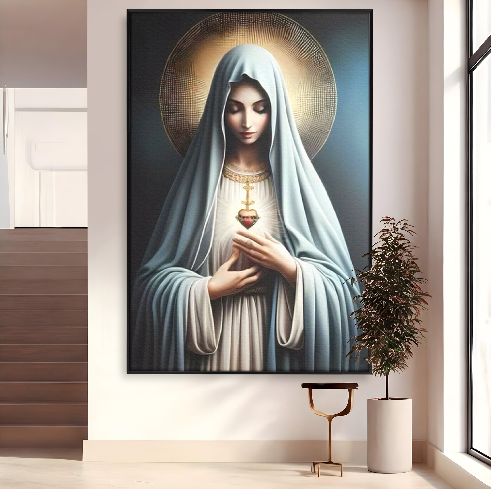 Tablou Canvas Premium LuxCanva® H1039, In Bratele Credintei, Fecioara Maria, Rugaciune, Lumina, Credinta, Pace, Har, Blandete, Divin, Arta Religioasa, Living, Dormitor