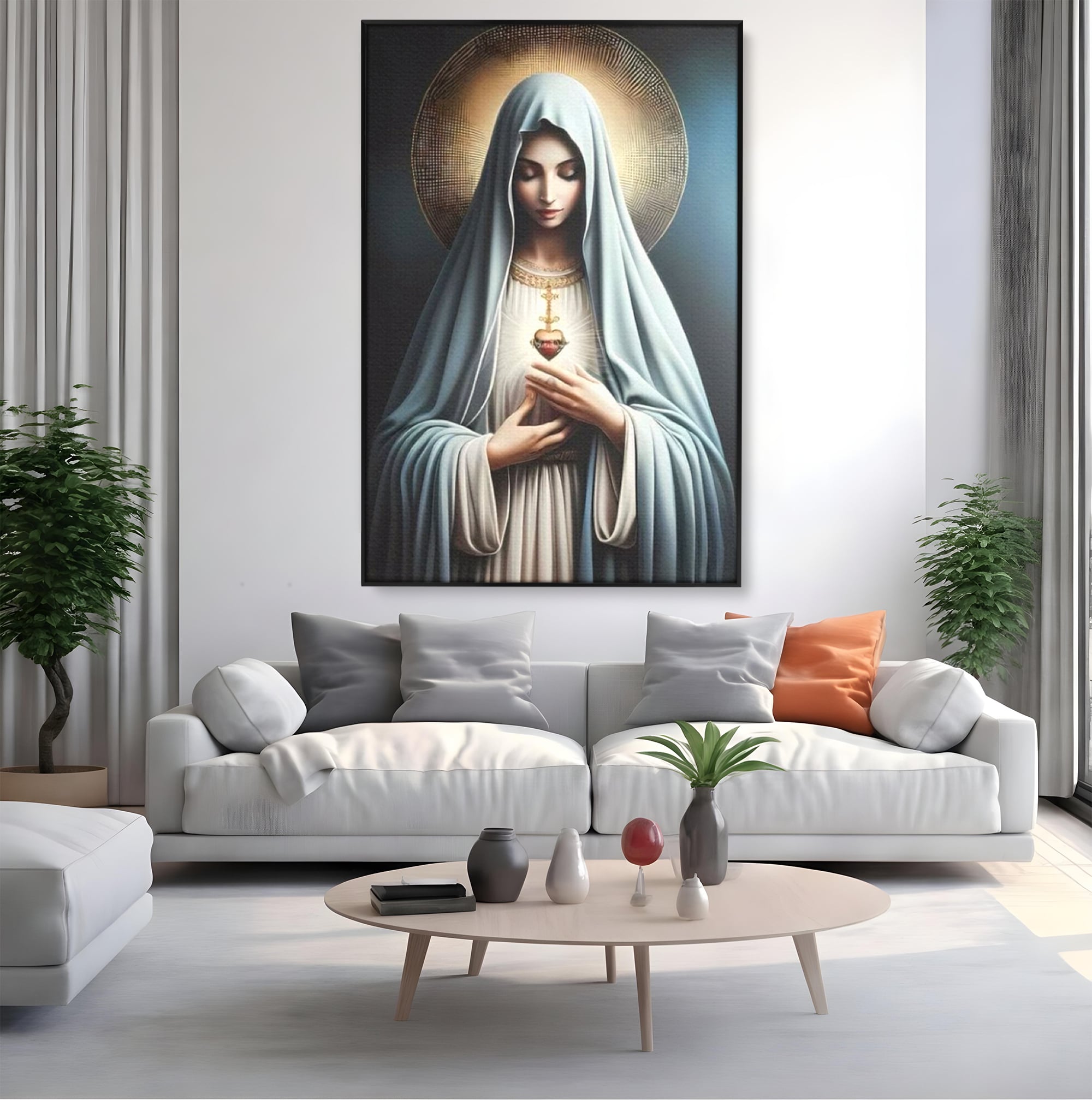 Tablou Canvas Premium LuxCanva® H1039, In Bratele Credintei, Fecioara Maria, Rugaciune, Lumina, Credinta, Pace, Har, Blandete, Divin, Arta Religioasa, Living, Dormitor