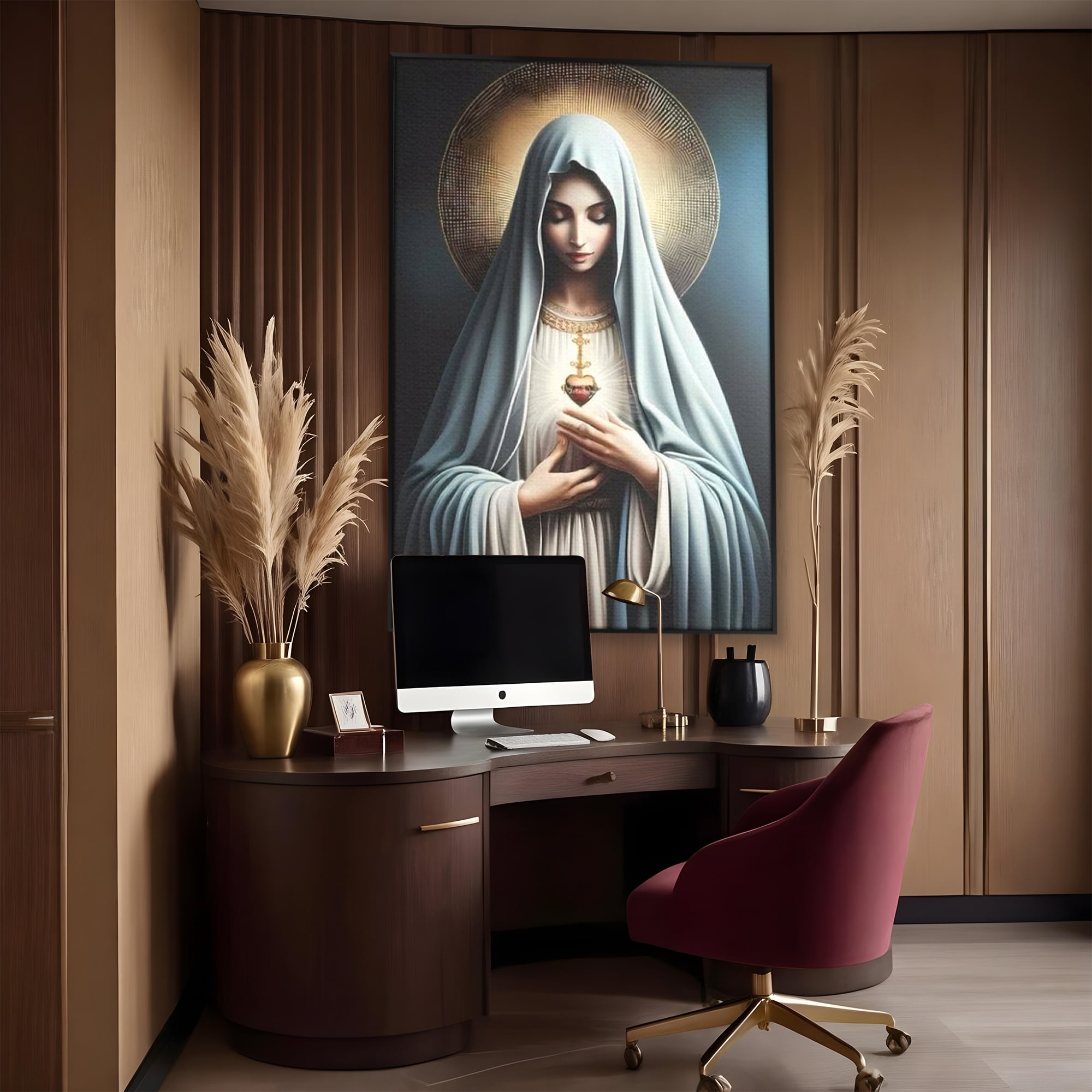 Tablou Canvas Premium LuxCanva® H1039, In Bratele Credintei, Fecioara Maria, Rugaciune, Lumina, Credinta, Pace, Har, Blandete, Divin, Arta Religioasa, Living, Dormitor