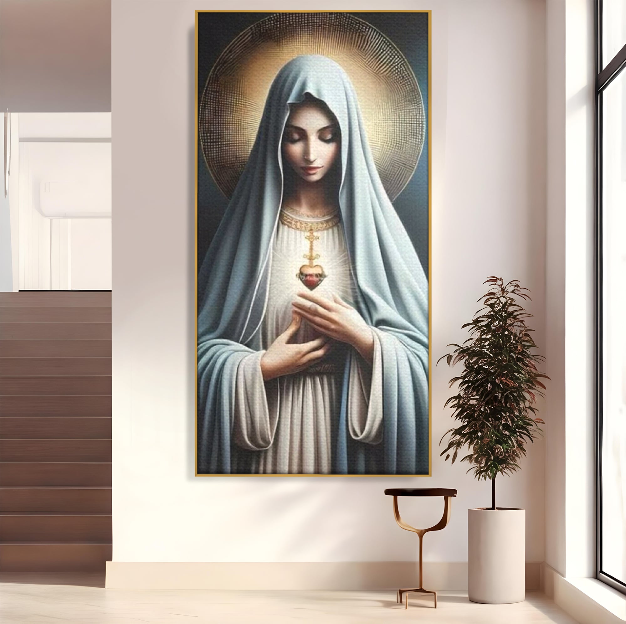 Tablou Canvas Premium LuxCanva® H1039, In Bratele Credintei, Fecioara Maria, Rugaciune, Lumina, Credinta, Pace, Har, Blandete, Divin, Arta Religioasa, Living, Dormitor
