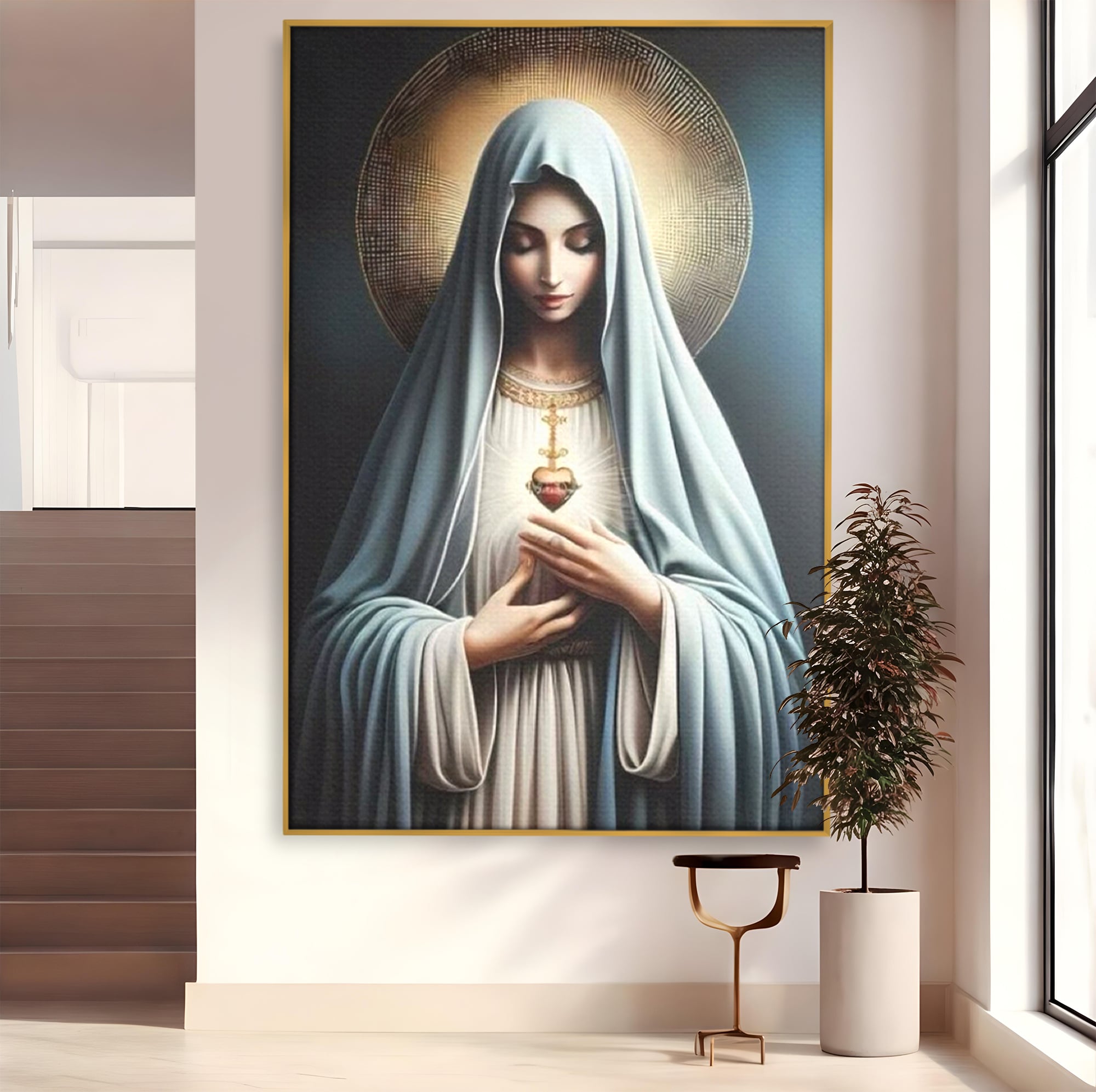 Tablou Canvas Premium LuxCanva® H1039, In Bratele Credintei, Fecioara Maria, Rugaciune, Lumina, Credinta, Pace, Har, Blandete, Divin, Arta Religioasa, Living, Dormitor