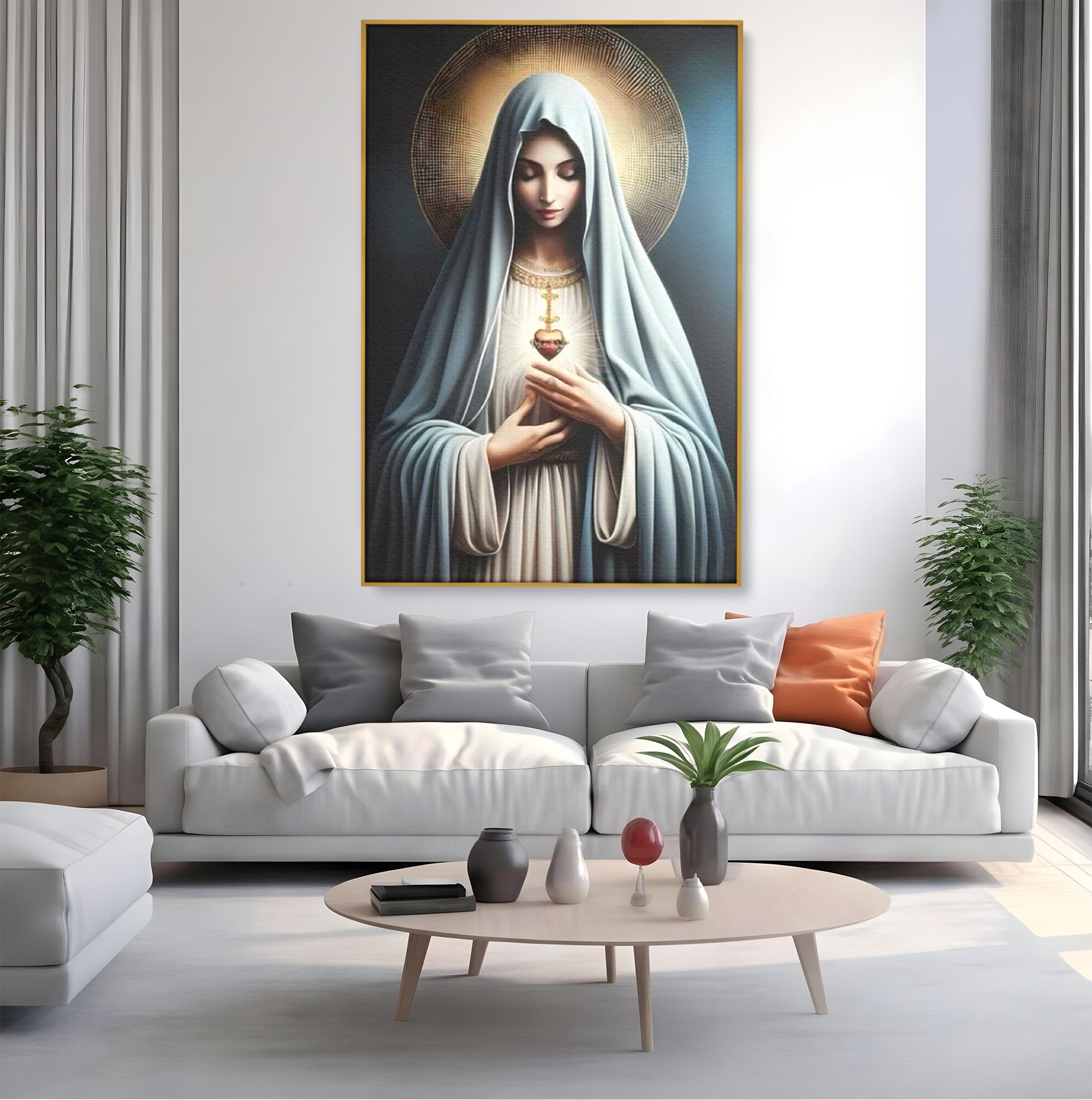 Tablou Canvas Premium LuxCanva® H1039, In Bratele Credintei, Fecioara Maria, Rugaciune, Lumina, Credinta, Pace, Har, Blandete, Divin, Arta Religioasa, Living, Dormitor