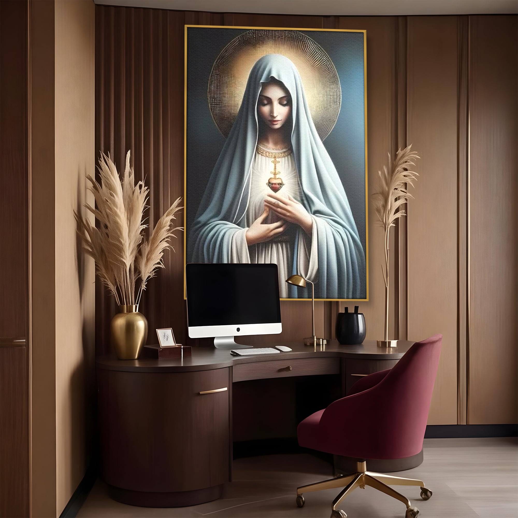 Tablou Canvas Premium LuxCanva® H1039, In Bratele Credintei, Fecioara Maria, Rugaciune, Lumina, Credinta, Pace, Har, Blandete, Divin, Arta Religioasa, Living, Dormitor
