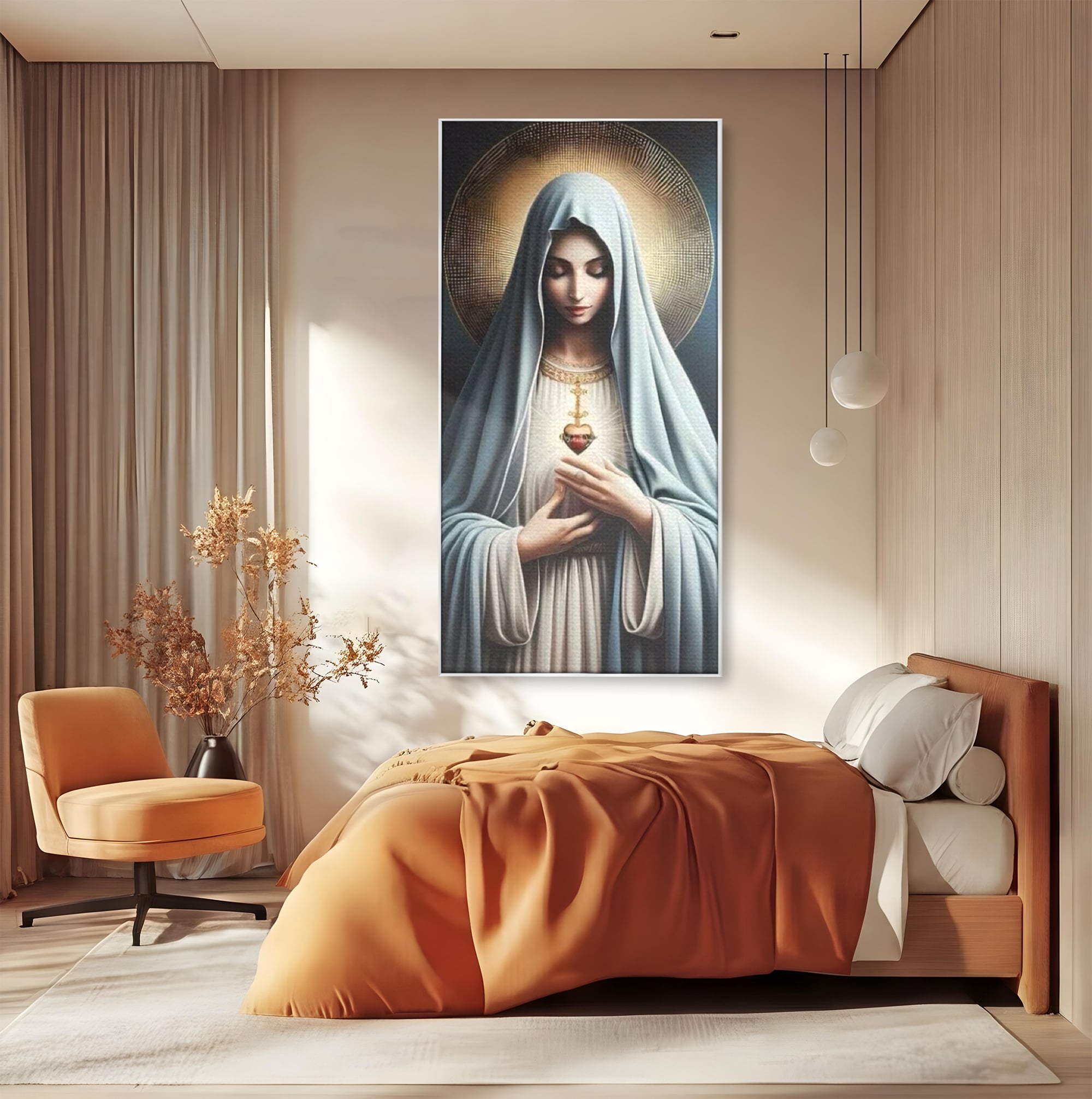 Tablou Canvas Premium LuxCanva® H1039, In Bratele Credintei, Fecioara Maria, Rugaciune, Lumina, Credinta, Pace, Har, Blandete, Divin, Arta Religioasa, Living, Dormitor