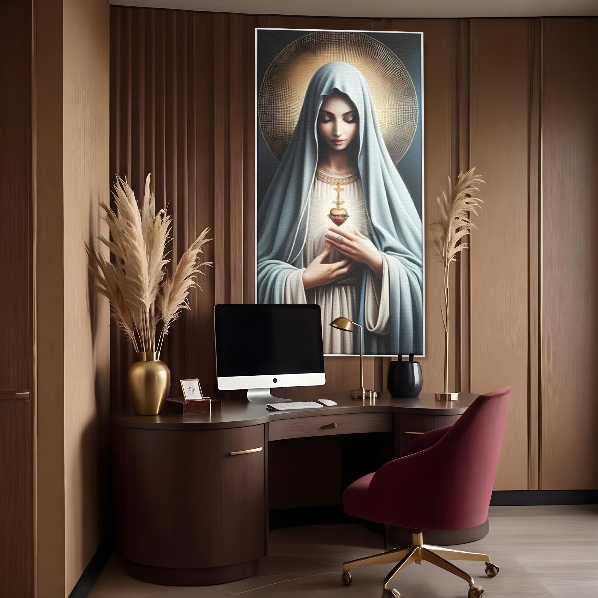 Tablou Canvas Premium LuxCanva® H1039, In Bratele Credintei, Fecioara Maria, Rugaciune, Lumina, Credinta, Pace, Har, Blandete, Divin, Arta Religioasa, Living, Dormitor