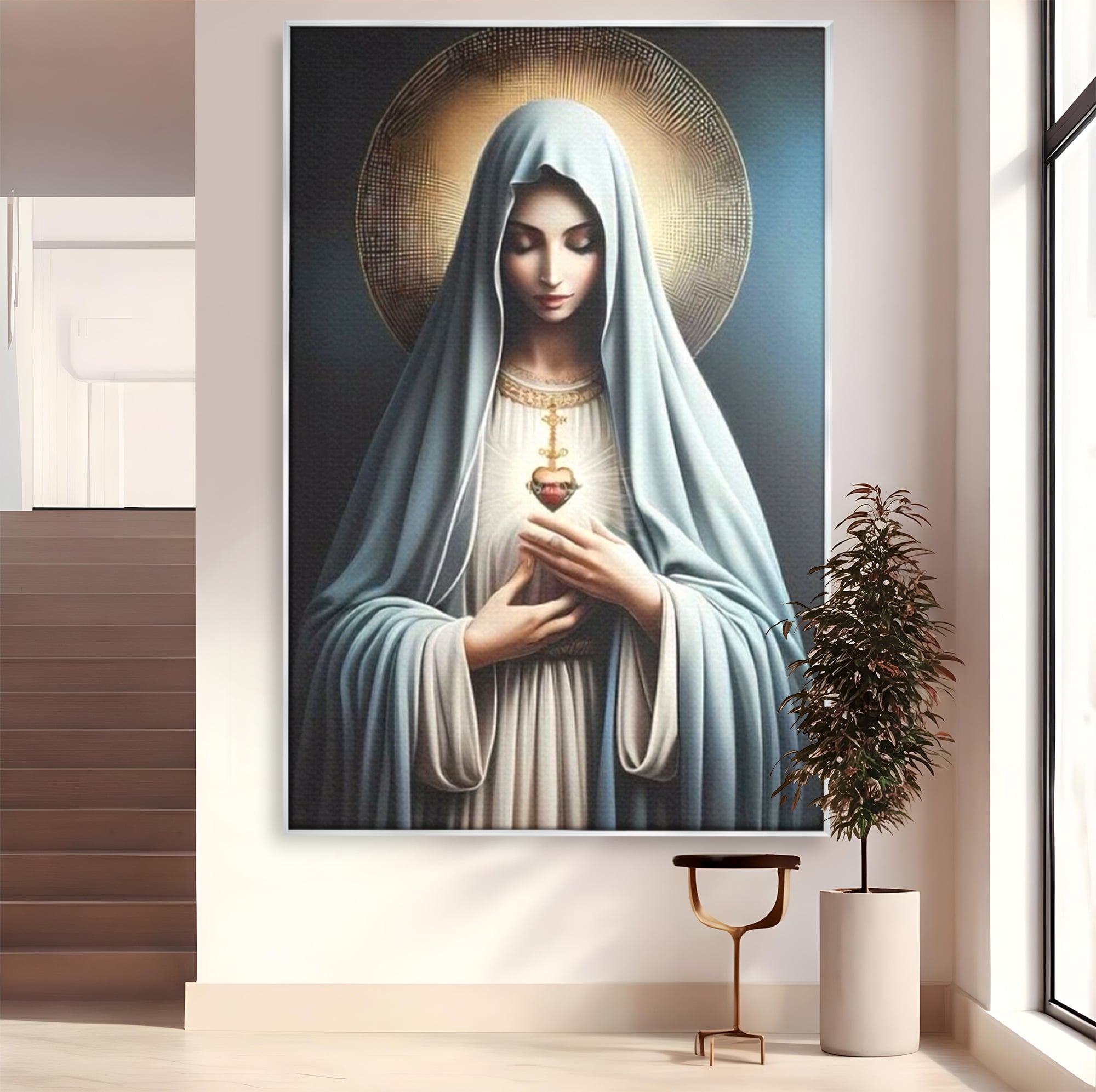 Tablou Canvas Premium LuxCanva® H1039, In Bratele Credintei, Fecioara Maria, Rugaciune, Lumina, Credinta, Pace, Har, Blandete, Divin, Arta Religioasa, Living, Dormitor