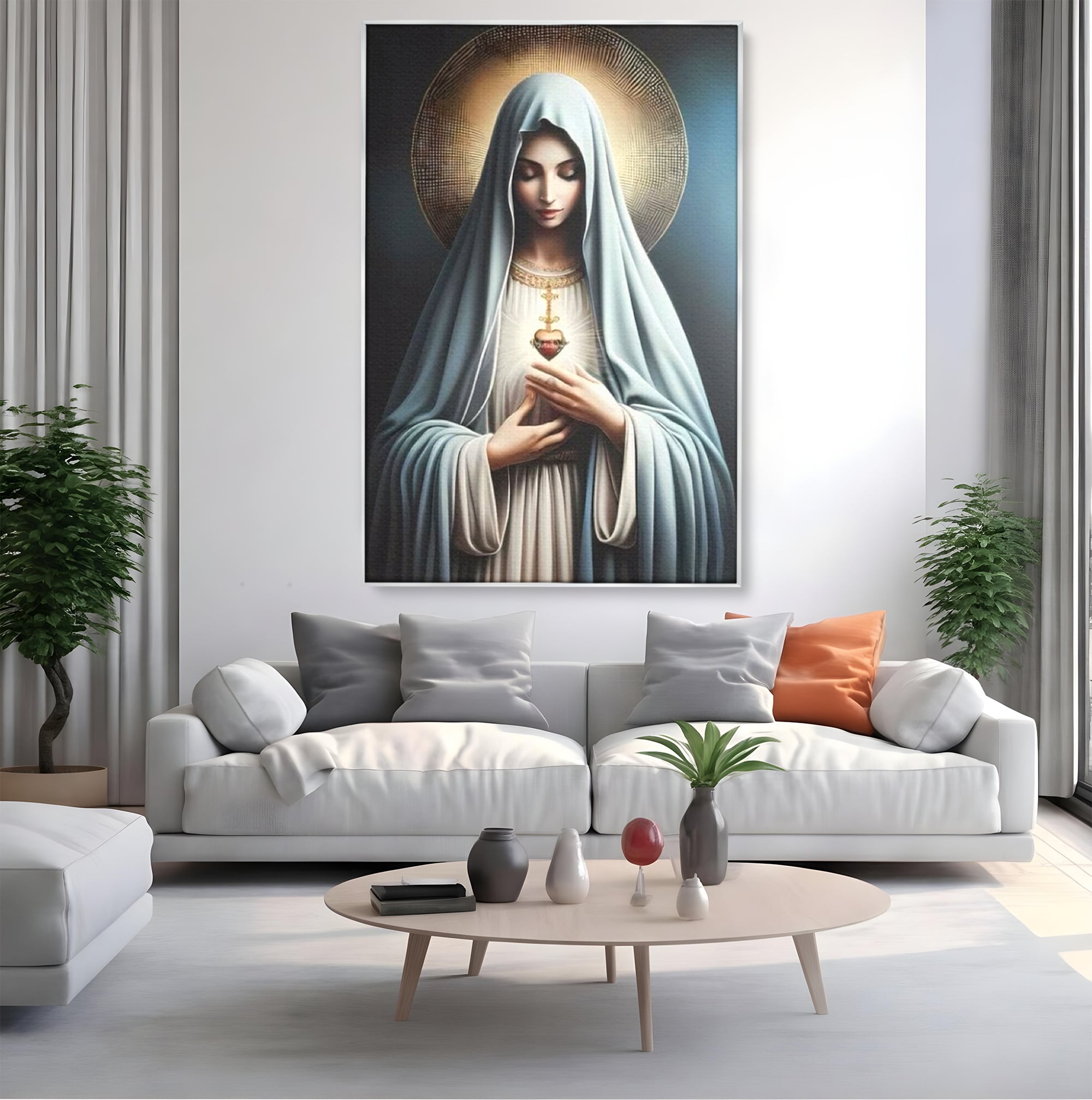 Tablou Canvas Premium LuxCanva® H1039, In Bratele Credintei, Fecioara Maria, Rugaciune, Lumina, Credinta, Pace, Har, Blandete, Divin, Arta Religioasa, Living, Dormitor