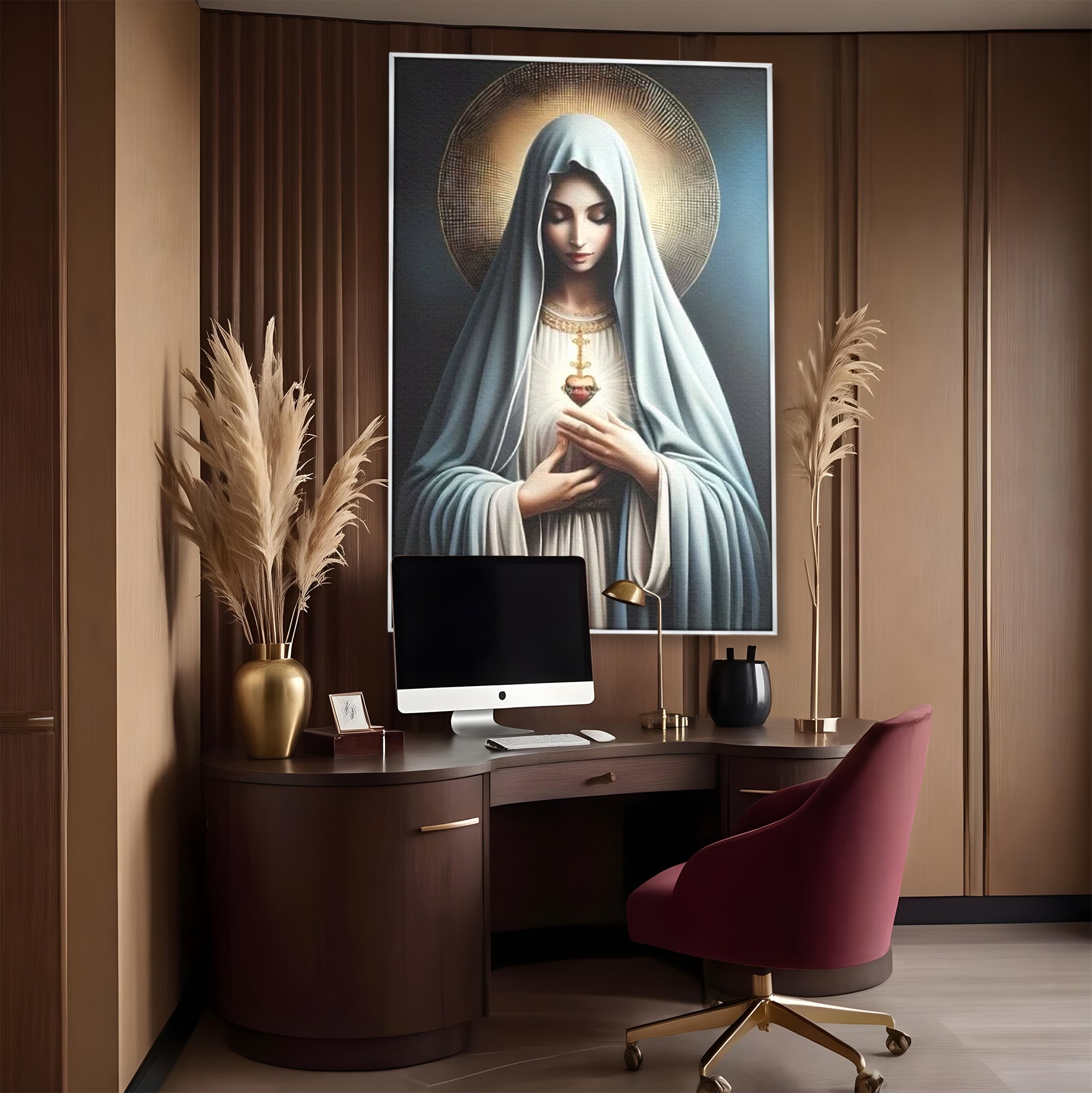 Tablou Canvas Premium LuxCanva® H1039, In Bratele Credintei, Fecioara Maria, Rugaciune, Lumina, Credinta, Pace, Har, Blandete, Divin, Arta Religioasa, Living, Dormitor