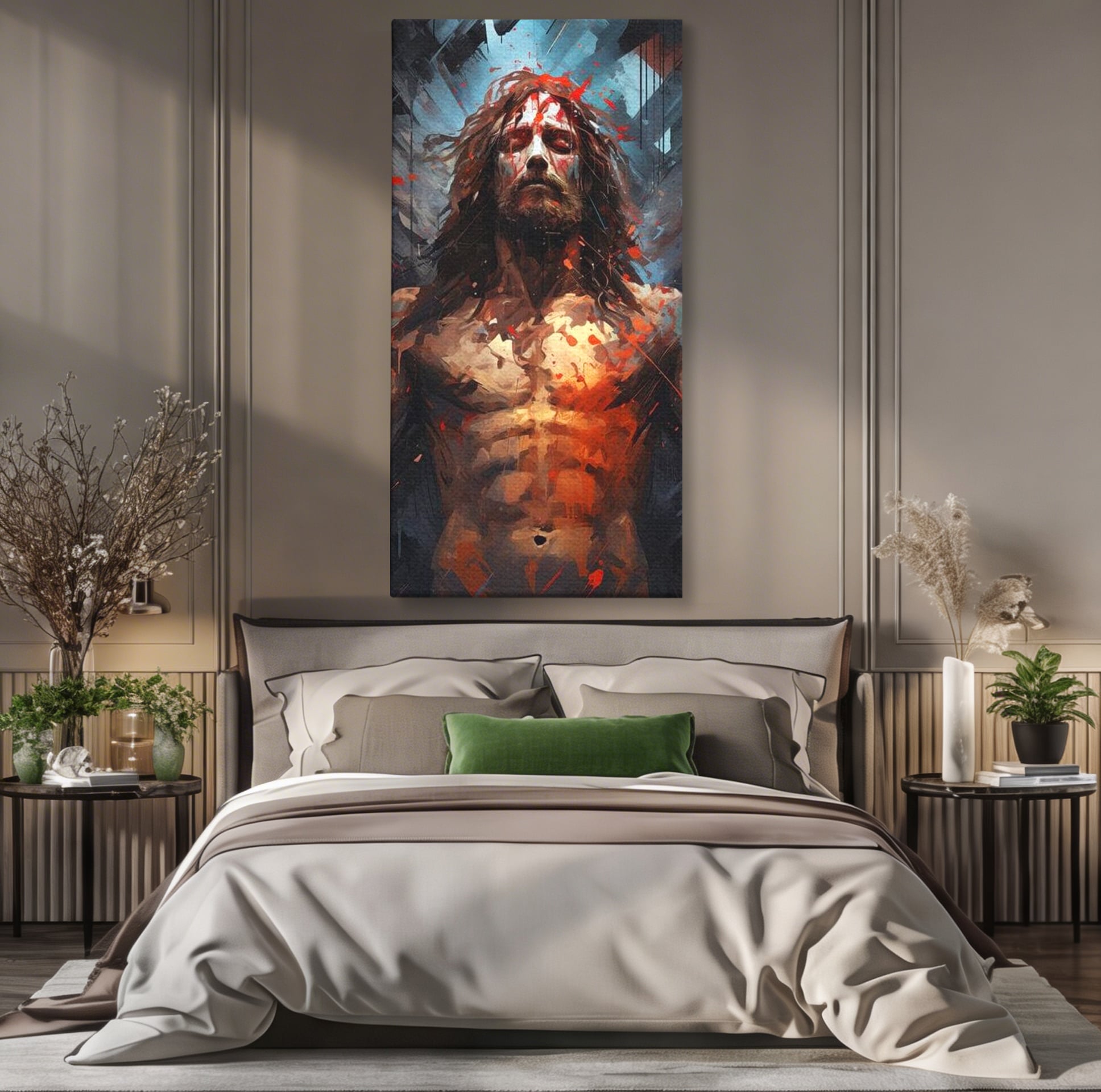 Tablou Canvas Premium LuxCanva® H1040, Patimile lui Hristos, Iisus, Martiriu, Forta Interioara, Sacrificiu, Divinitate, Gratie, Mantuire, Arta Sacra, Living, Dormitor
