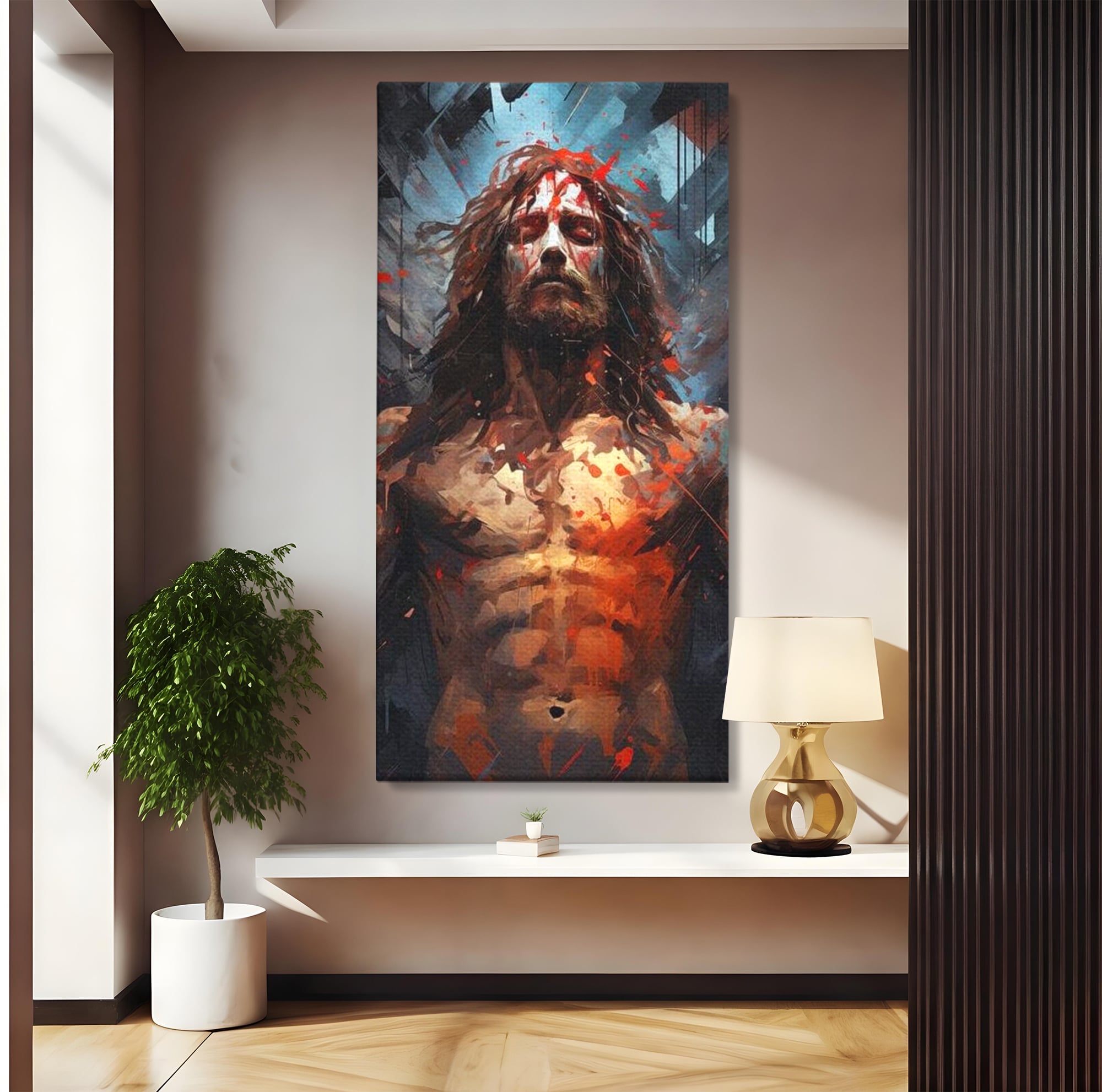 Tablou Canvas Premium LuxCanva® H1040, Patimile lui Hristos, Iisus, Martiriu, Forta Interioara, Sacrificiu, Divinitate, Gratie, Mantuire, Arta Sacra, Living, Dormitor