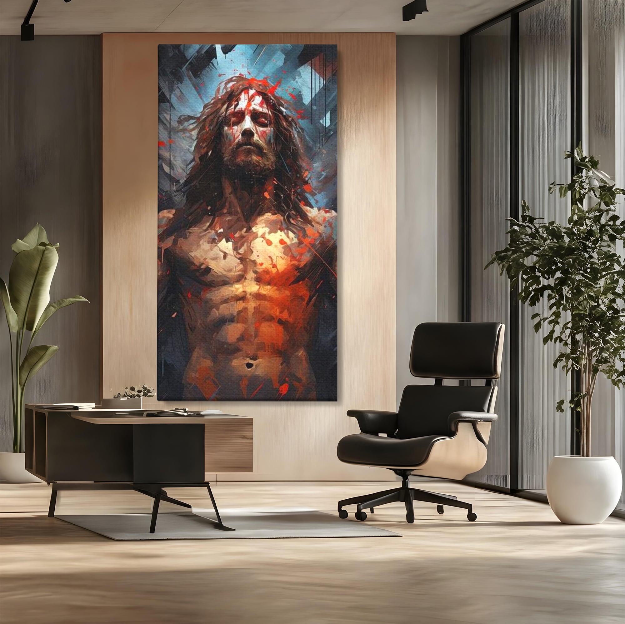 Tablou Canvas Premium LuxCanva® H1040, Patimile lui Hristos, Iisus, Martiriu, Forta Interioara, Sacrificiu, Divinitate, Gratie, Mantuire, Arta Sacra, Living, Dormitor