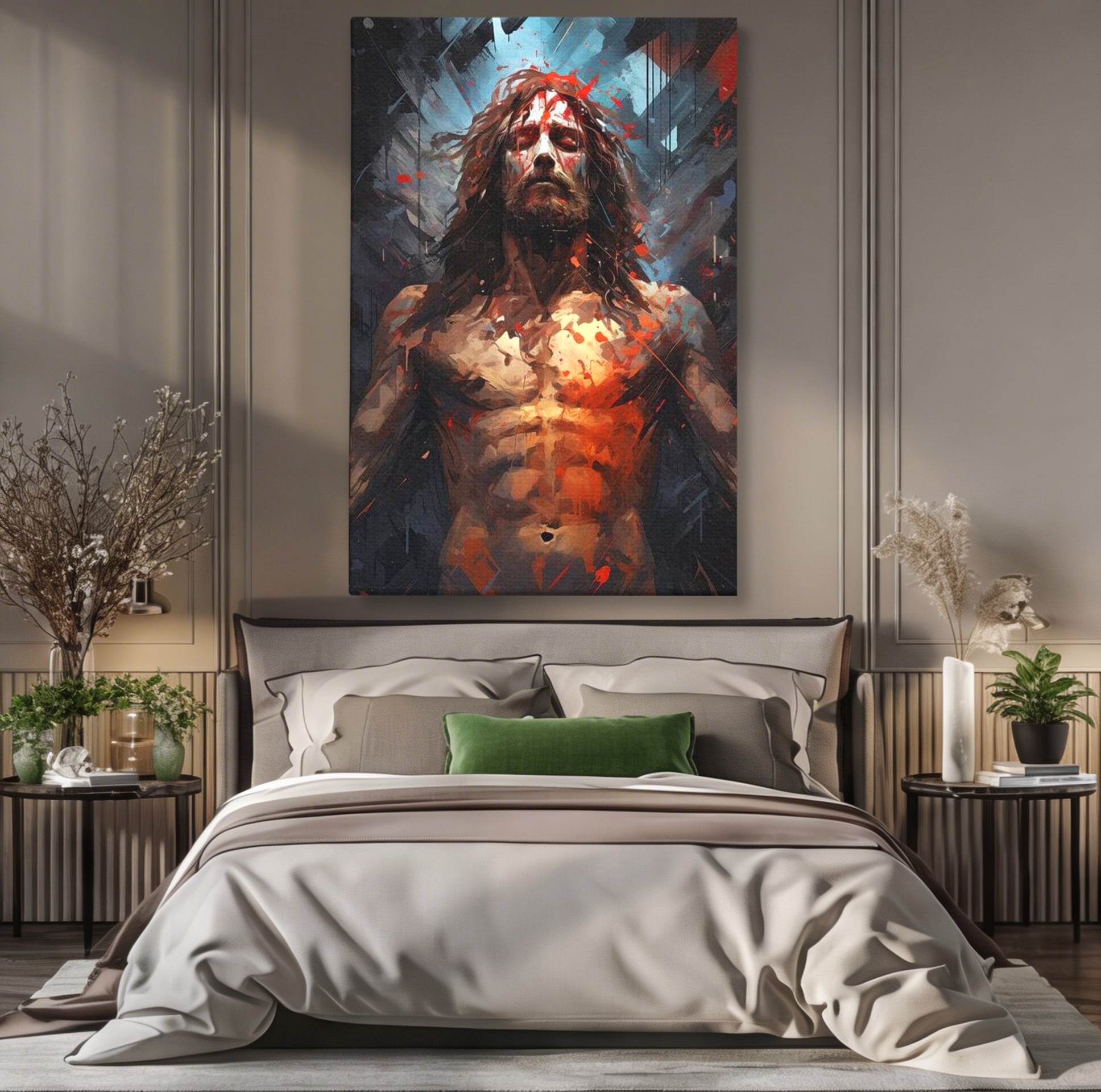 Tablou Canvas Premium LuxCanva® H1040, Patimile lui Hristos, Iisus, Martiriu, Forta Interioara, Sacrificiu, Divinitate, Gratie, Mantuire, Arta Sacra, Living, Dormitor