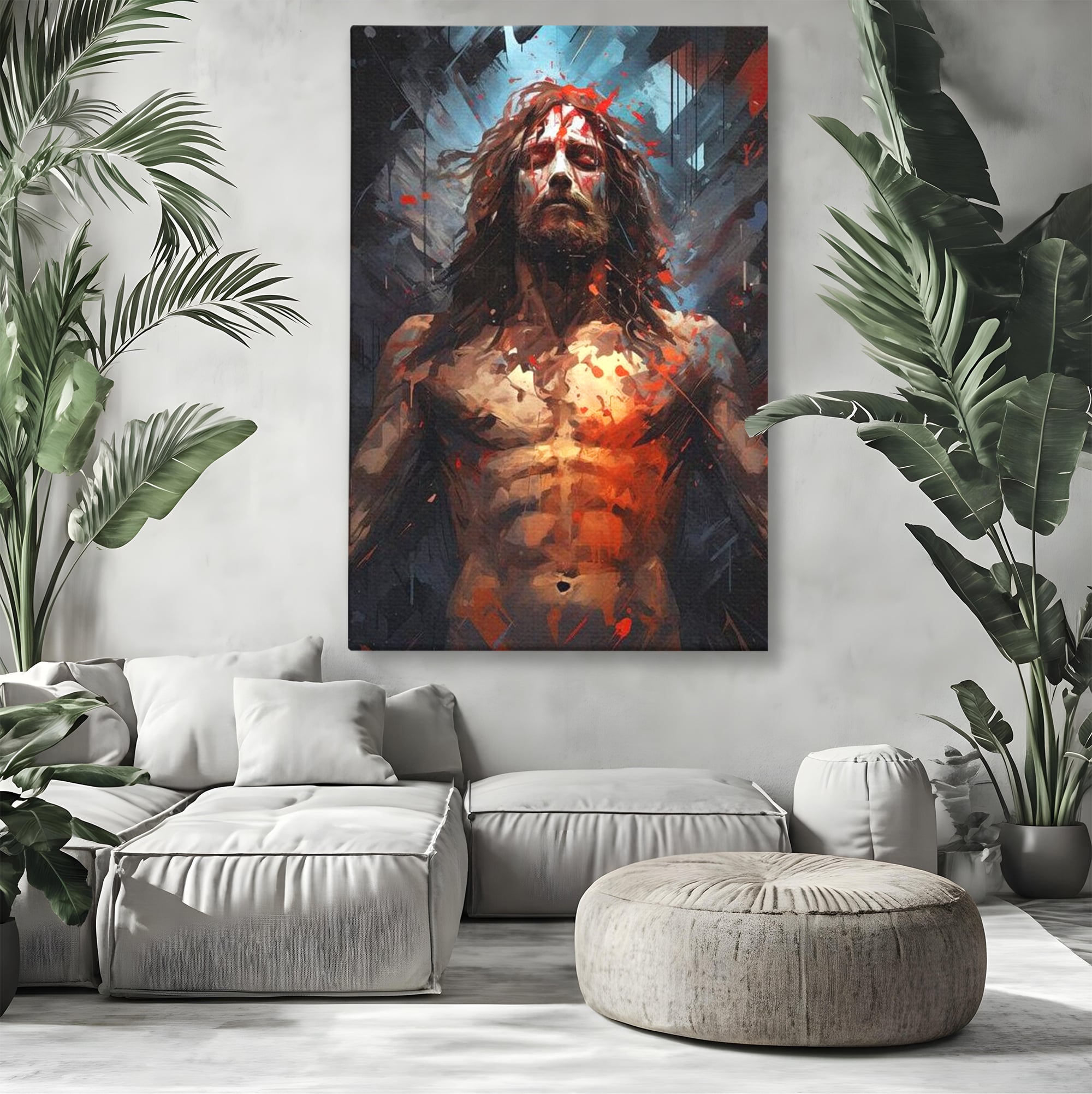 Tablou Canvas Premium LuxCanva® H1040, Patimile lui Hristos, Iisus, Martiriu, Forta Interioara, Sacrificiu, Divinitate, Gratie, Mantuire, Arta Sacra, Living, Dormitor