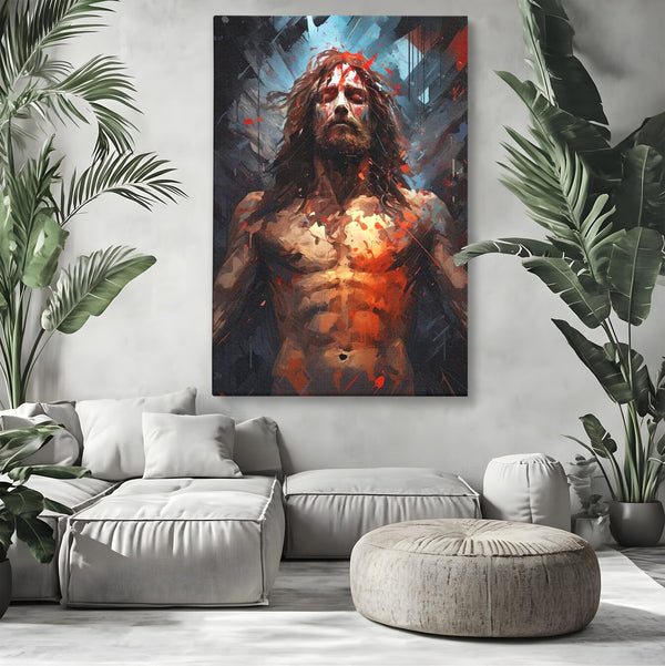 Tablou Canvas Premium LuxCanva® H1040, Patimile lui Hristos, Iisus, Martiriu, Forta Interioara, Sacrificiu, Divinitate, Gratie, Mantuire, Arta Sacra, Living, Dormitor