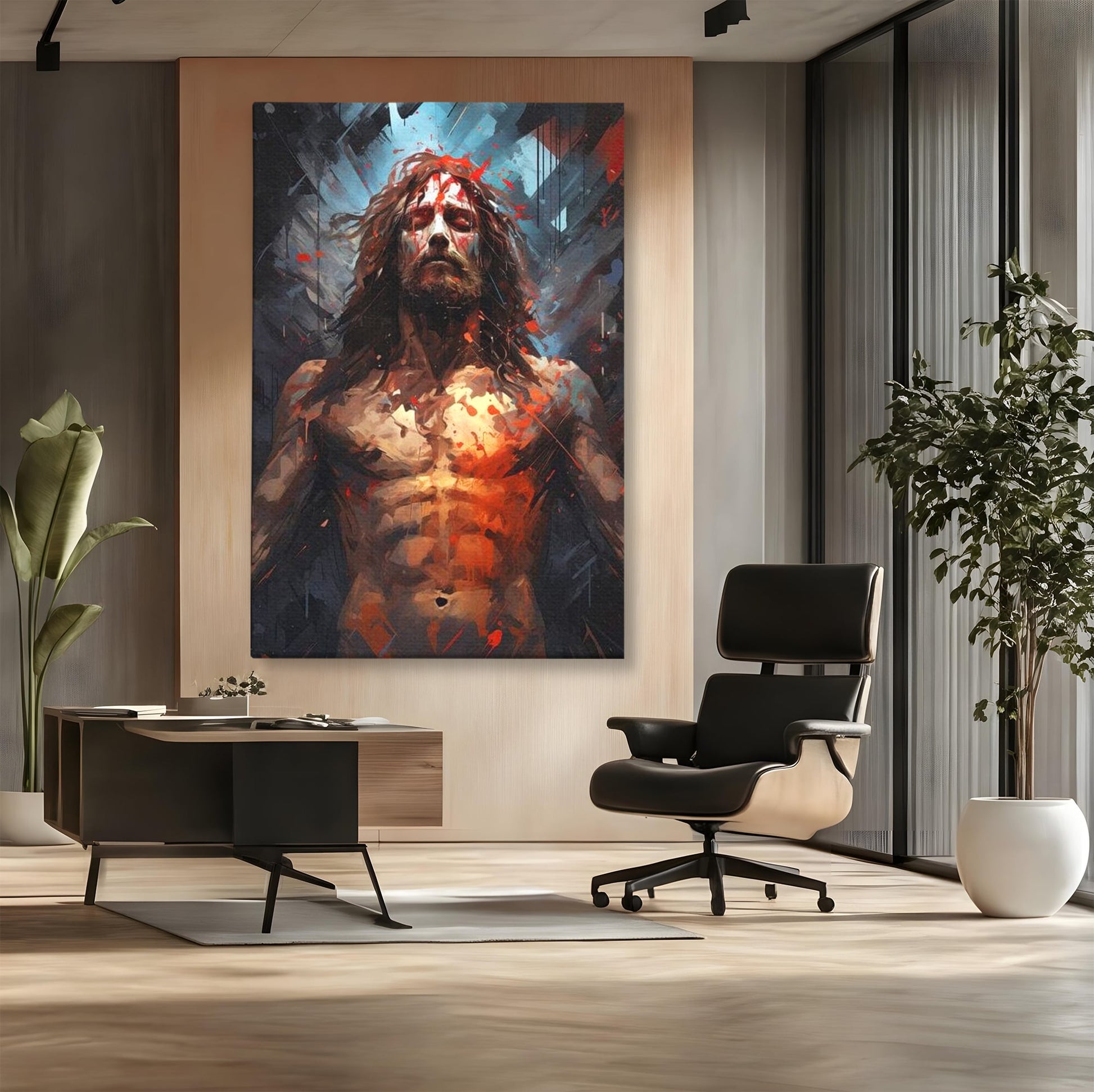 Tablou Canvas Premium LuxCanva® H1040, Patimile lui Hristos, Iisus, Martiriu, Forta Interioara, Sacrificiu, Divinitate, Gratie, Mantuire, Arta Sacra, Living, Dormitor