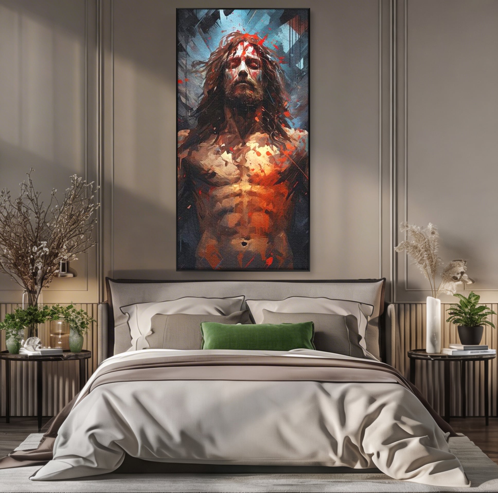 Tablou Canvas Premium LuxCanva® H1040, Patimile lui Hristos, Iisus, Martiriu, Forta Interioara, Sacrificiu, Divinitate, Gratie, Mantuire, Arta Sacra, Living, Dormitor