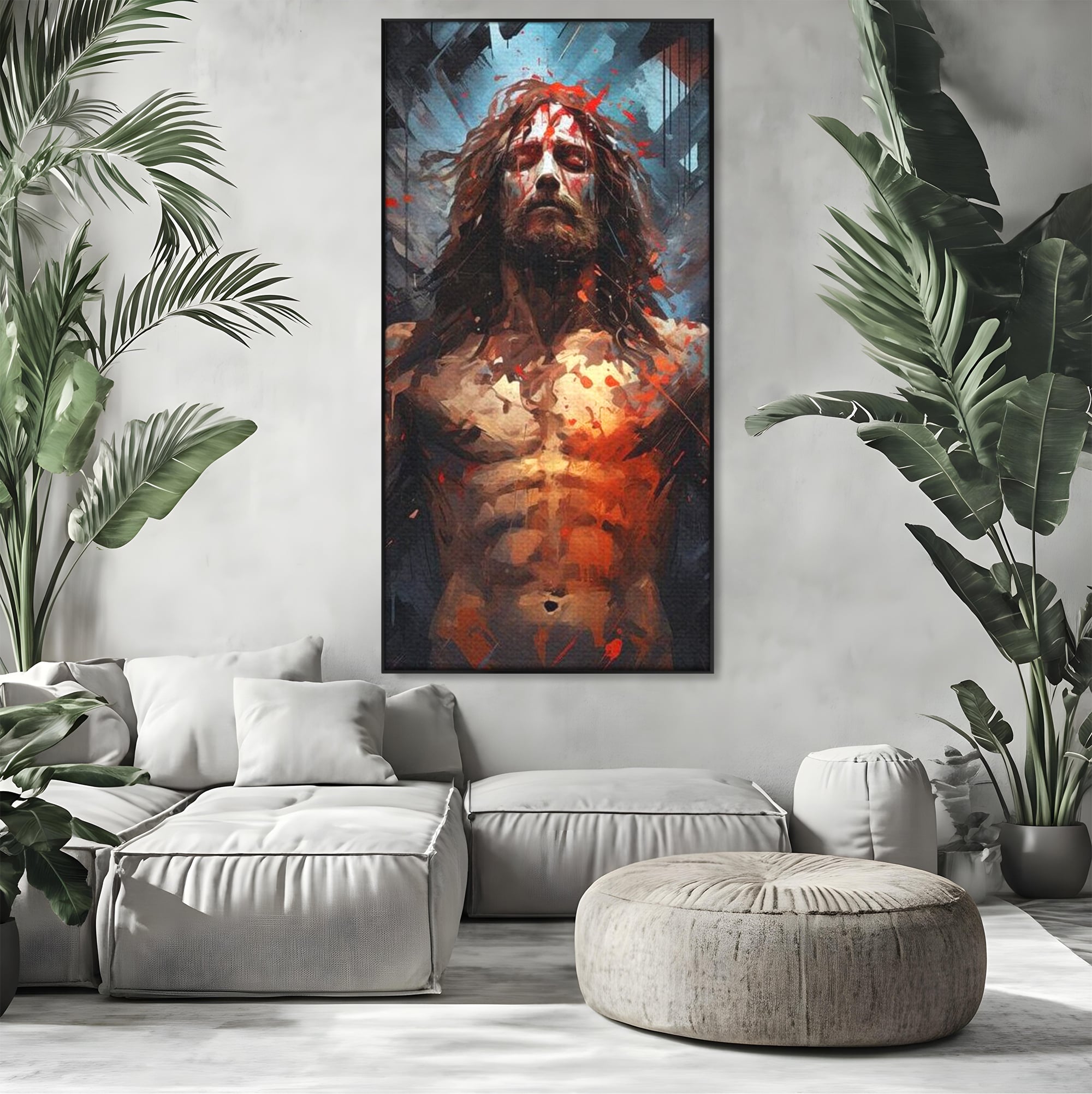 Tablou Canvas Premium LuxCanva® H1040, Patimile lui Hristos, Iisus, Martiriu, Forta Interioara, Sacrificiu, Divinitate, Gratie, Mantuire, Arta Sacra, Living, Dormitor