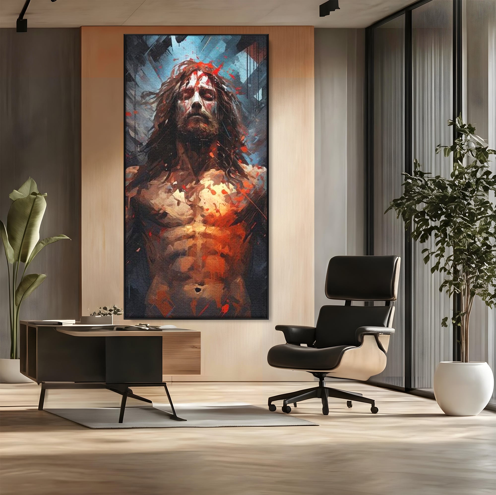 Tablou Canvas Premium LuxCanva® H1040, Patimile lui Hristos, Iisus, Martiriu, Forta Interioara, Sacrificiu, Divinitate, Gratie, Mantuire, Arta Sacra, Living, Dormitor