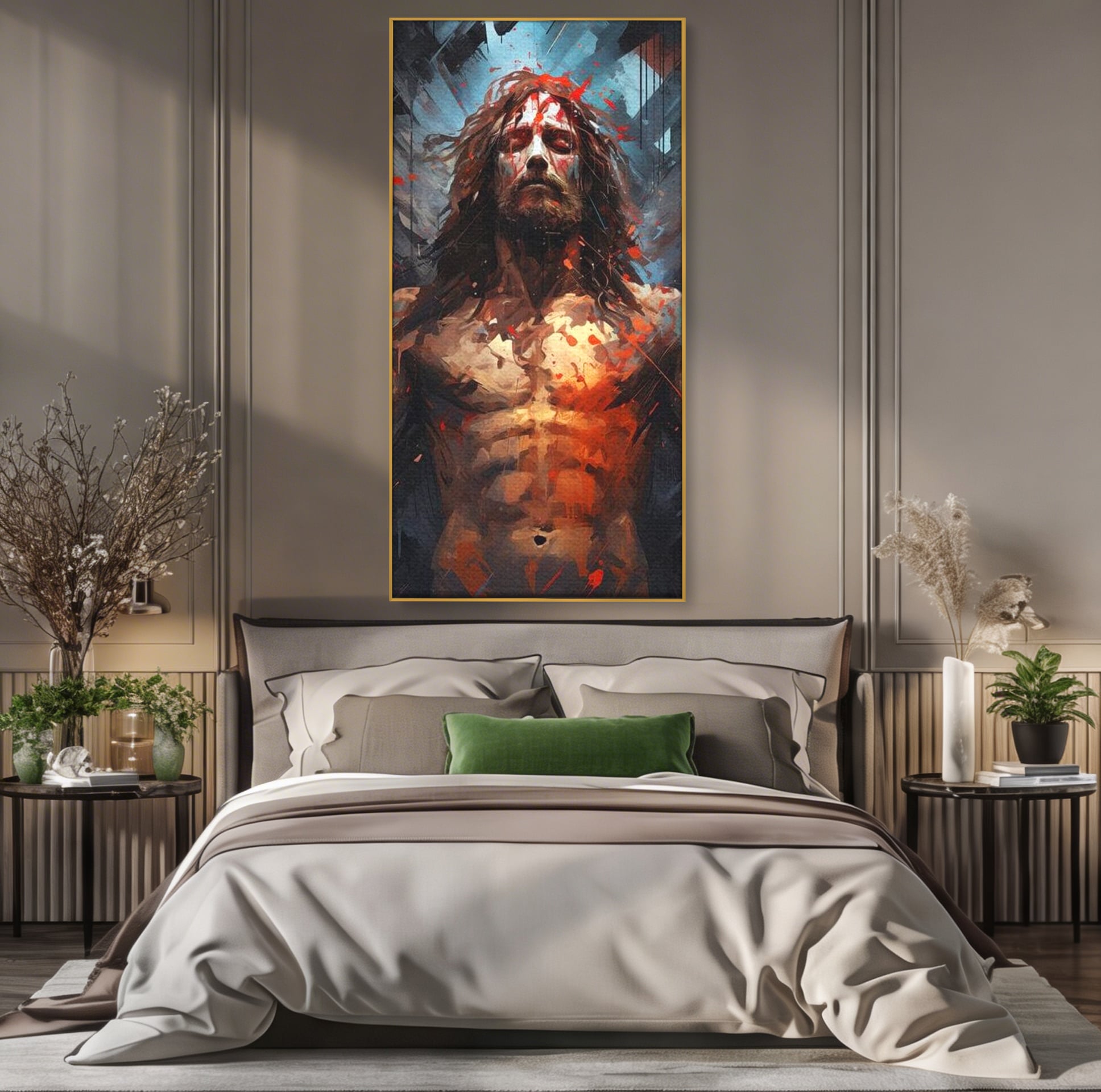 Tablou Canvas Premium LuxCanva® H1040, Patimile lui Hristos, Iisus, Martiriu, Forta Interioara, Sacrificiu, Divinitate, Gratie, Mantuire, Arta Sacra, Living, Dormitor