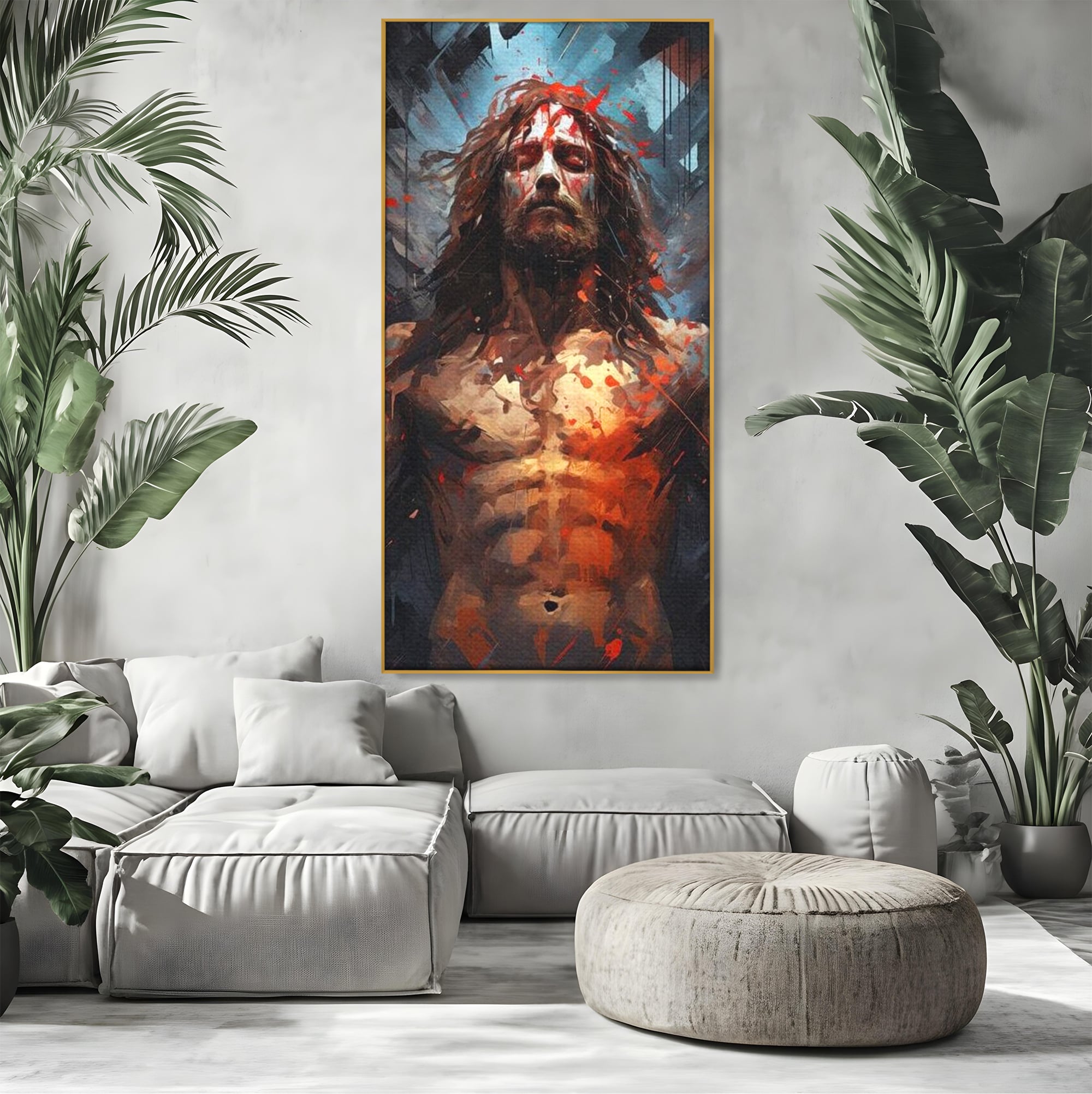 Tablou Canvas Premium LuxCanva® H1040, Patimile lui Hristos, Iisus, Martiriu, Forta Interioara, Sacrificiu, Divinitate, Gratie, Mantuire, Arta Sacra, Living, Dormitor