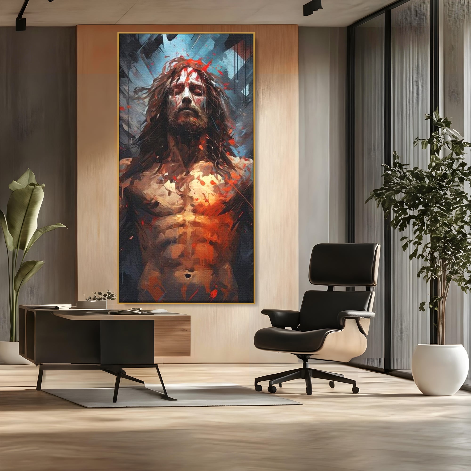 Tablou Canvas Premium LuxCanva® H1040, Patimile lui Hristos, Iisus, Martiriu, Forta Interioara, Sacrificiu, Divinitate, Gratie, Mantuire, Arta Sacra, Living, Dormitor