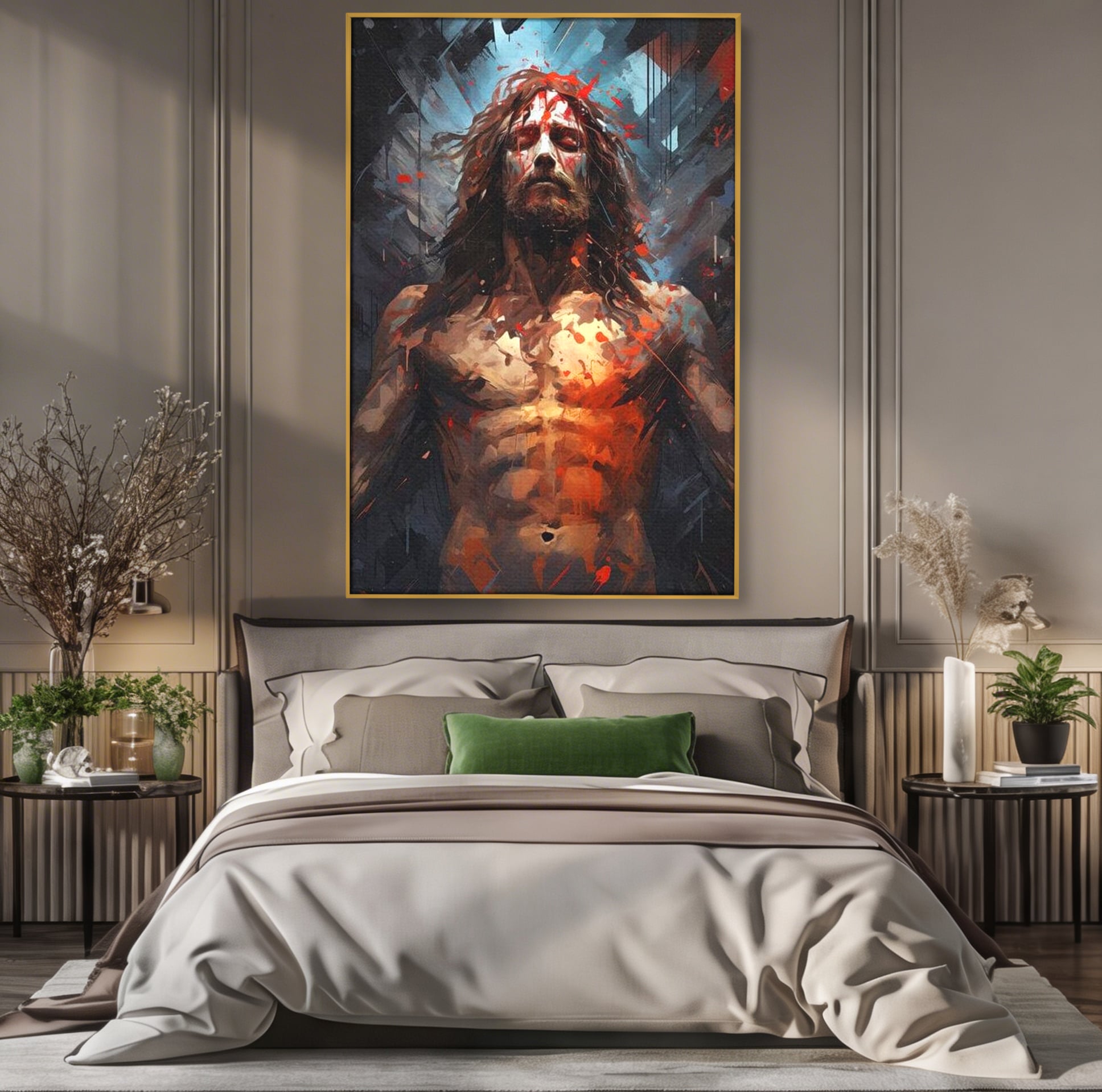 Tablou Canvas Premium LuxCanva® H1040, Patimile lui Hristos, Iisus, Martiriu, Forta Interioara, Sacrificiu, Divinitate, Gratie, Mantuire, Arta Sacra, Living, Dormitor