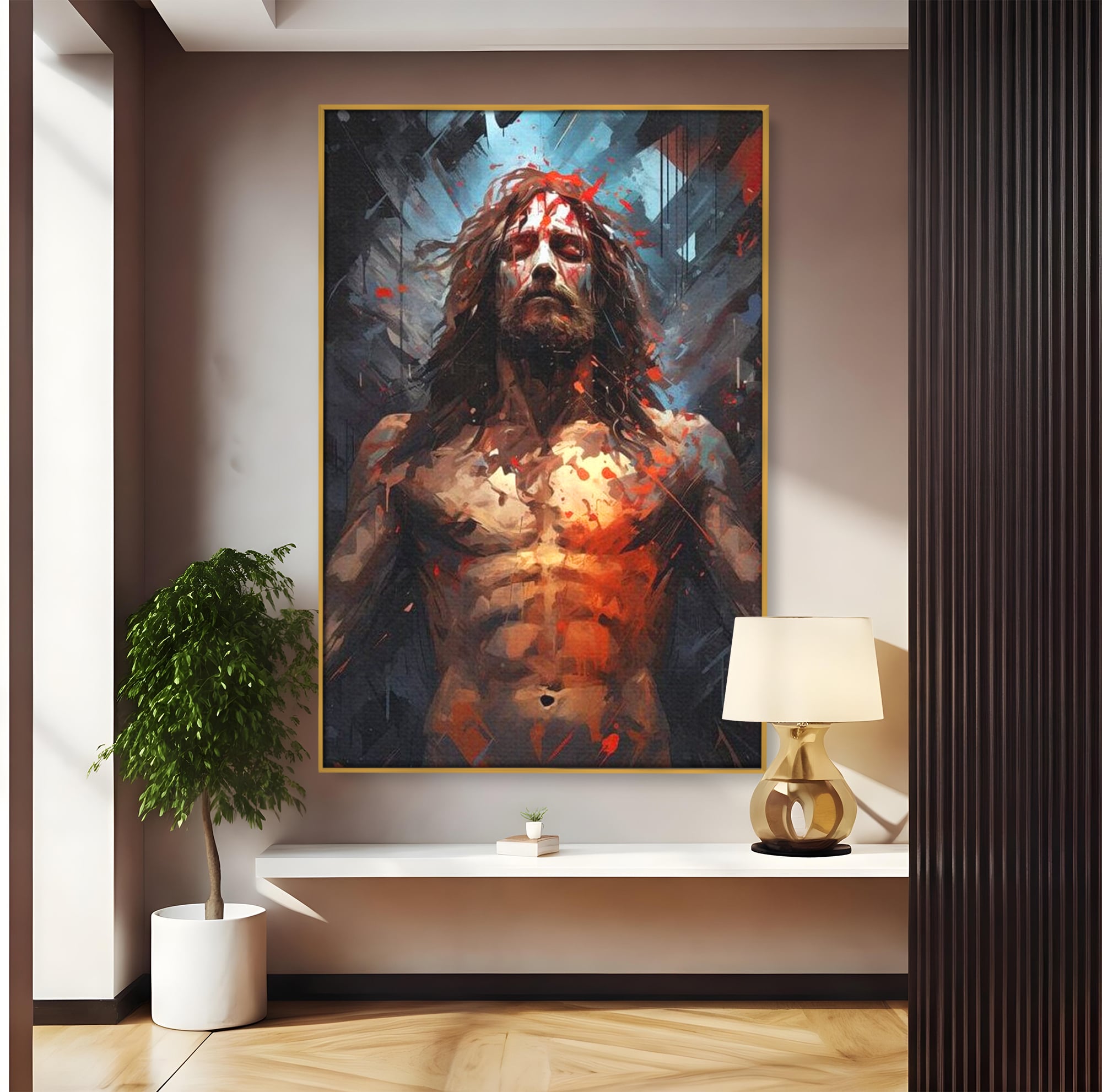Tablou Canvas Premium LuxCanva® H1040, Patimile lui Hristos, Iisus, Martiriu, Forta Interioara, Sacrificiu, Divinitate, Gratie, Mantuire, Arta Sacra, Living, Dormitor