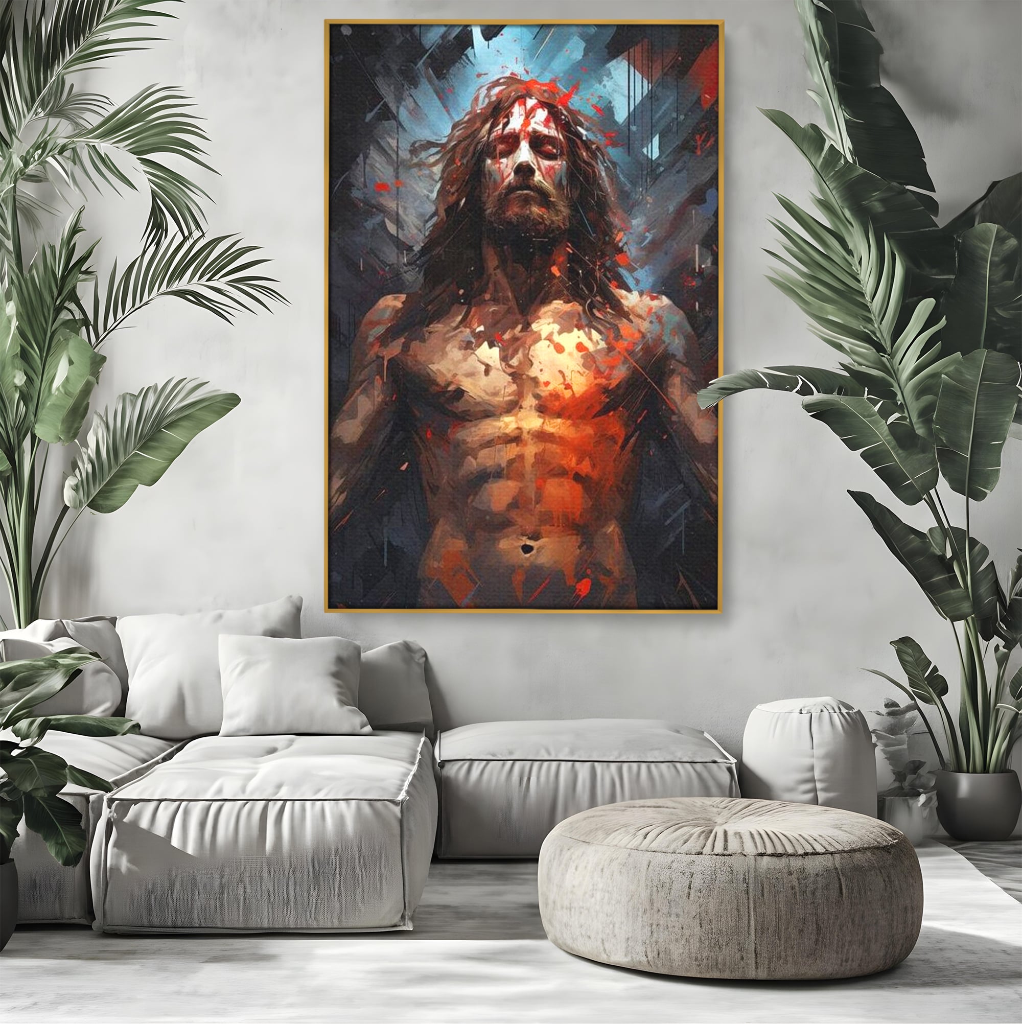 Tablou Canvas Premium LuxCanva® H1040, Patimile lui Hristos, Iisus, Martiriu, Forta Interioara, Sacrificiu, Divinitate, Gratie, Mantuire, Arta Sacra, Living, Dormitor