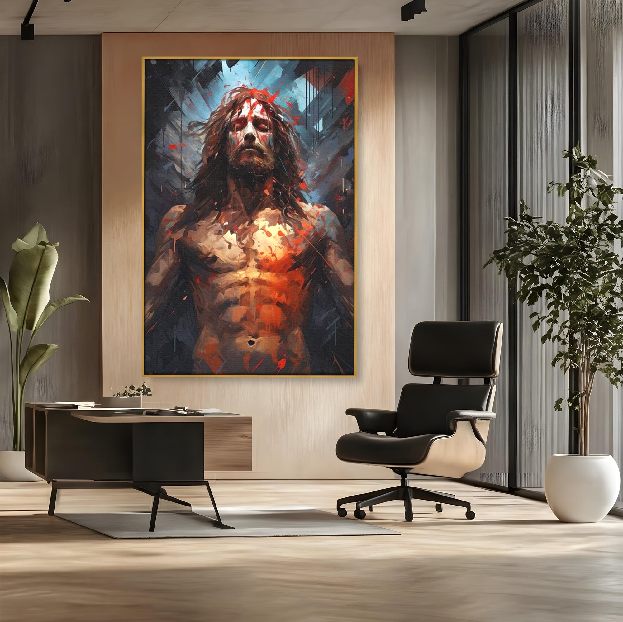 Tablou Canvas Premium LuxCanva® H1040, Patimile lui Hristos, Iisus, Martiriu, Forta Interioara, Sacrificiu, Divinitate, Gratie, Mantuire, Arta Sacra, Living, Dormitor