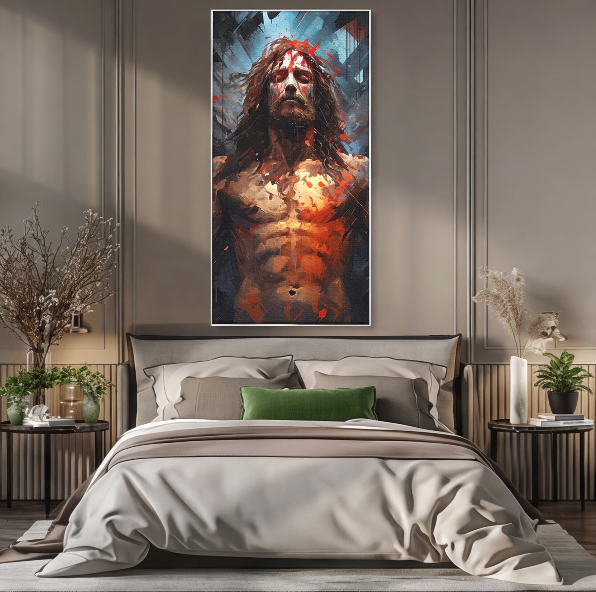 Tablou Canvas Premium LuxCanva® H1040, Patimile lui Hristos, Iisus, Martiriu, Forta Interioara, Sacrificiu, Divinitate, Gratie, Mantuire, Arta Sacra, Living, Dormitor