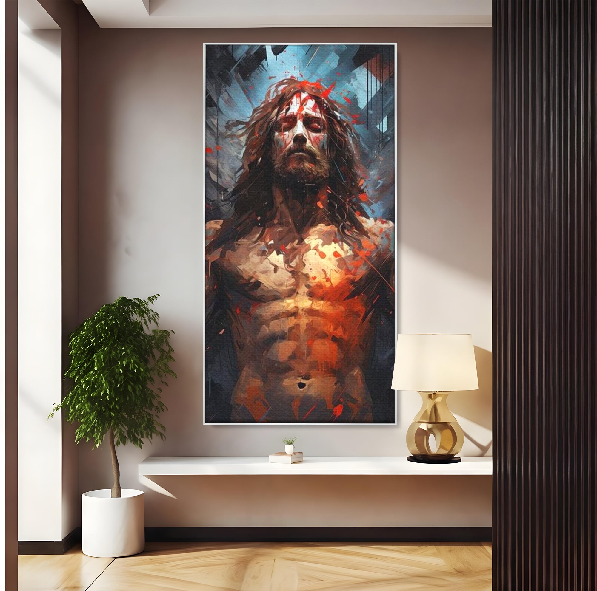 Tablou Canvas Premium LuxCanva® H1040, Patimile lui Hristos, Iisus, Martiriu, Forta Interioara, Sacrificiu, Divinitate, Gratie, Mantuire, Arta Sacra, Living, Dormitor