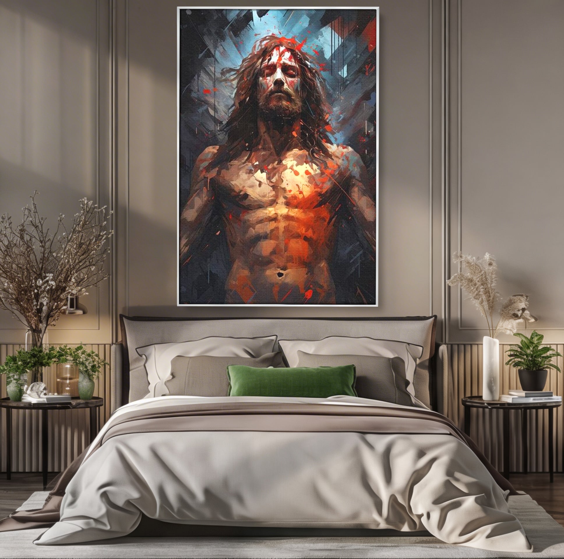 Tablou Canvas Premium LuxCanva® H1040, Patimile lui Hristos, Iisus, Martiriu, Forta Interioara, Sacrificiu, Divinitate, Gratie, Mantuire, Arta Sacra, Living, Dormitor