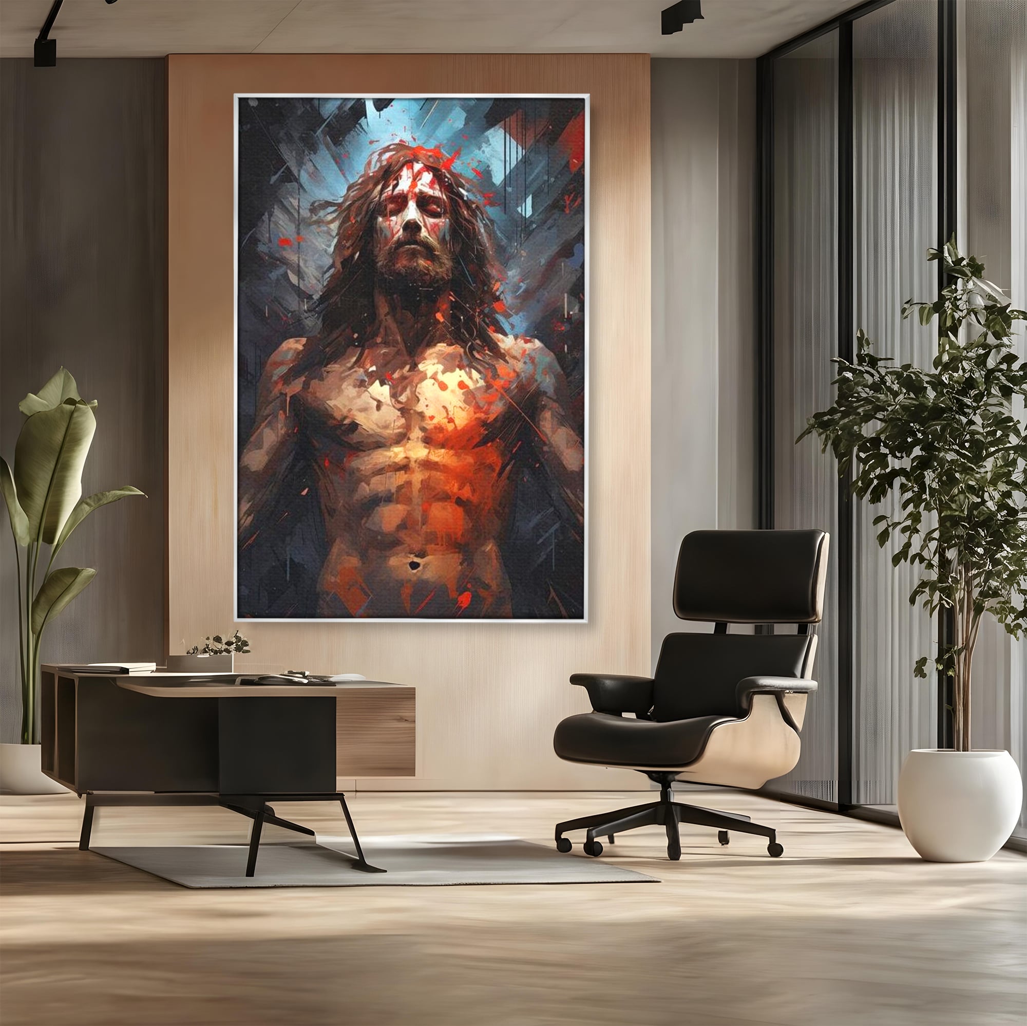 Tablou Canvas Premium LuxCanva® H1040, Patimile lui Hristos, Iisus, Martiriu, Forta Interioara, Sacrificiu, Divinitate, Gratie, Mantuire, Arta Sacra, Living, Dormitor