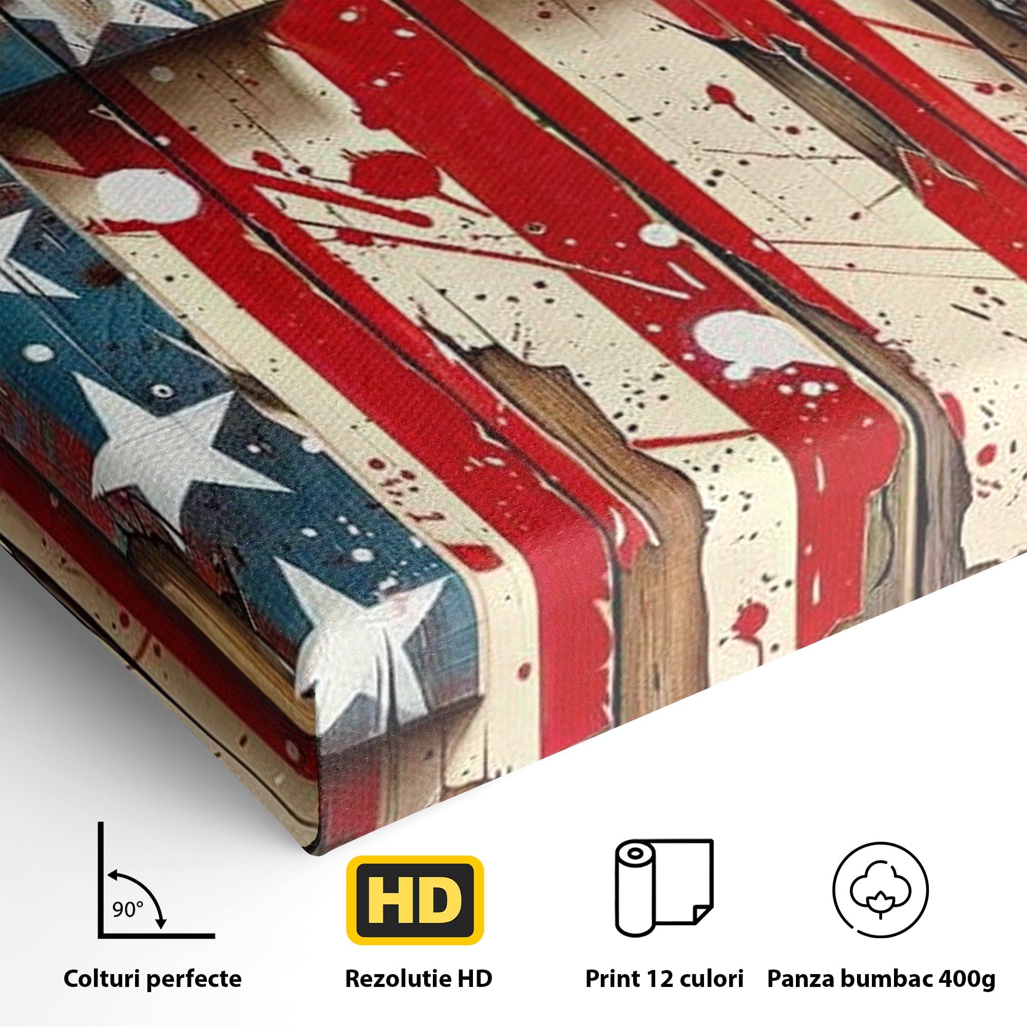 Tablou Canvas Premium LuxCanva® H1041, Crucea Libertatii, Credinta, Cruce, Libertate, Patriotism, Drapel, Stele, Simbol Crestin, Arta Patriotica, Living, Dormitor
