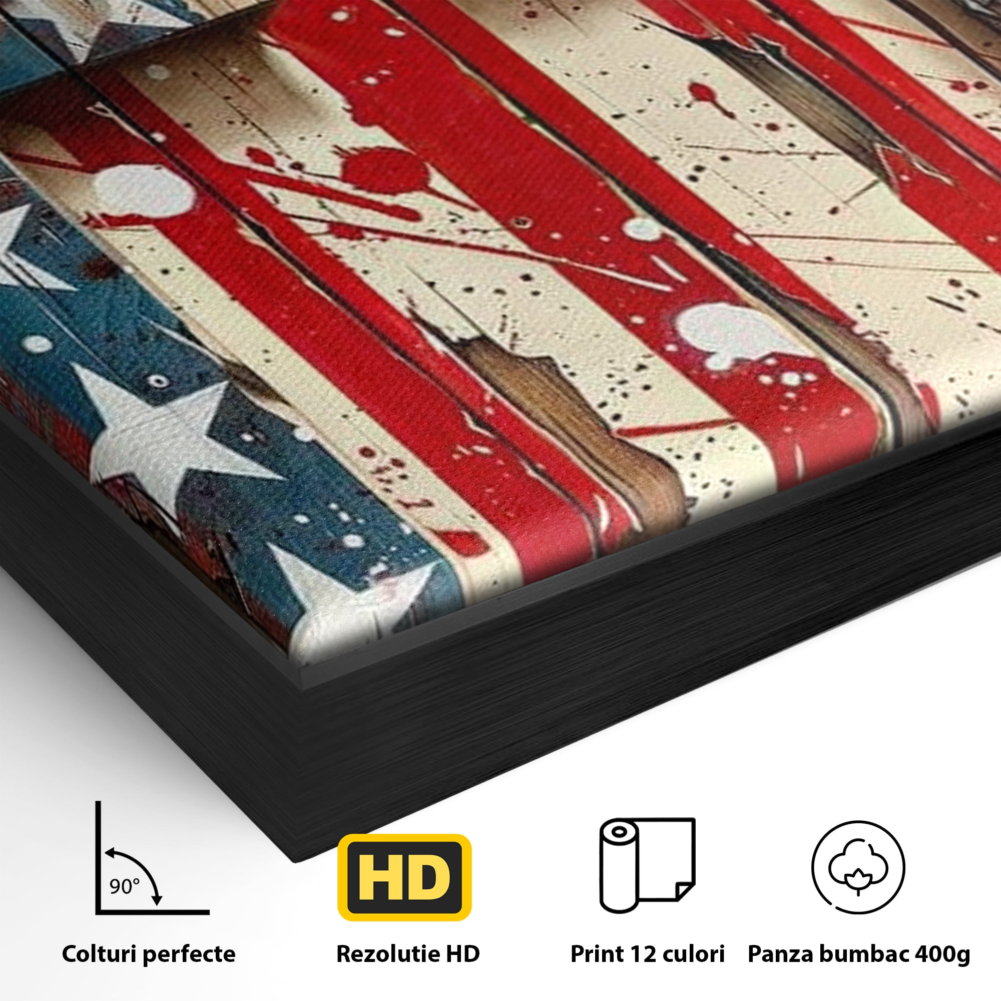Tablou Canvas Premium LuxCanva® H1041, Crucea Libertatii, Credinta, Cruce, Libertate, Patriotism, Drapel, Stele, Simbol Crestin, Arta Patriotica, Living, Dormitor