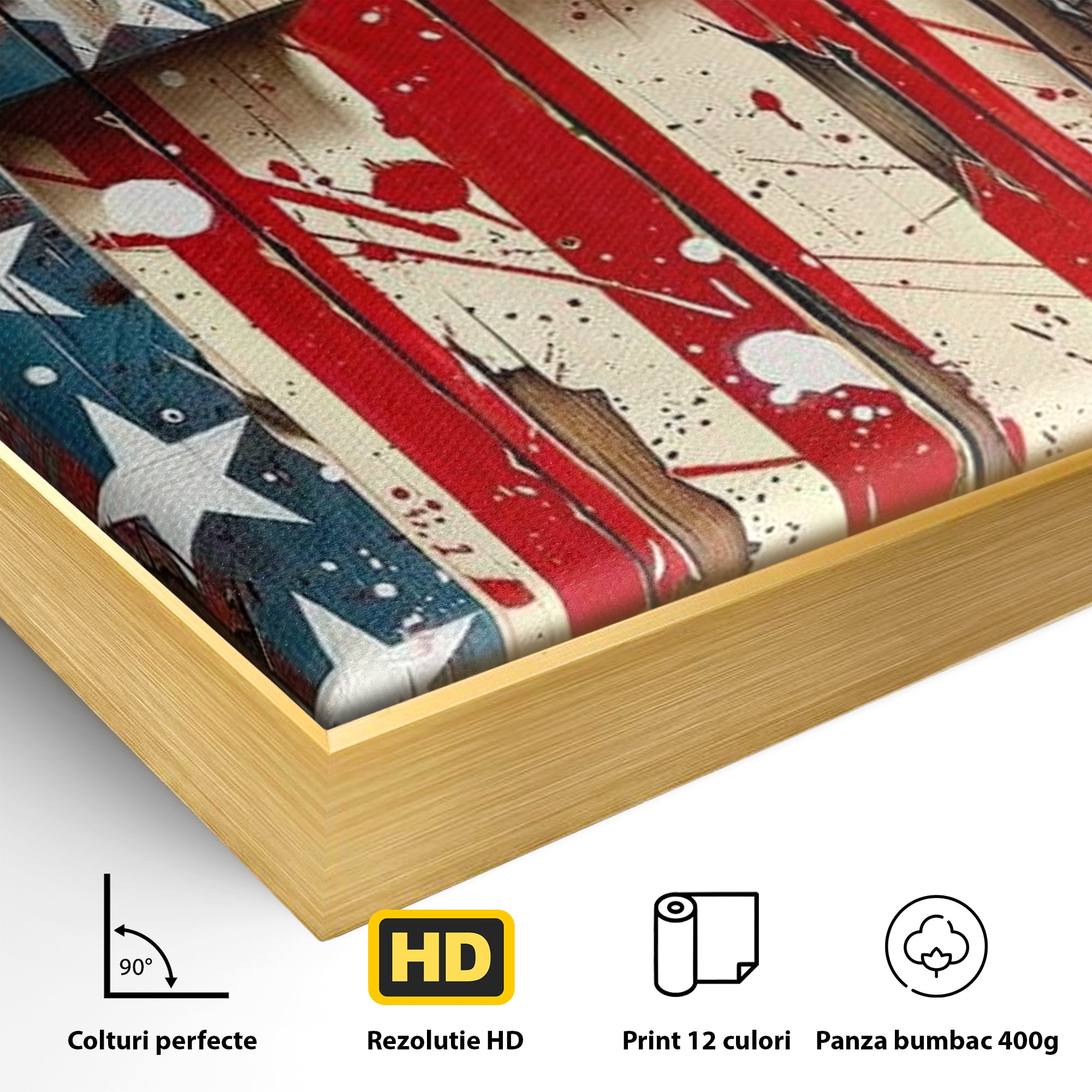Tablou Canvas Premium LuxCanva® H1041, Crucea Libertatii, Credinta, Cruce, Libertate, Patriotism, Drapel, Stele, Simbol Crestin, Arta Patriotica, Living, Dormitor
