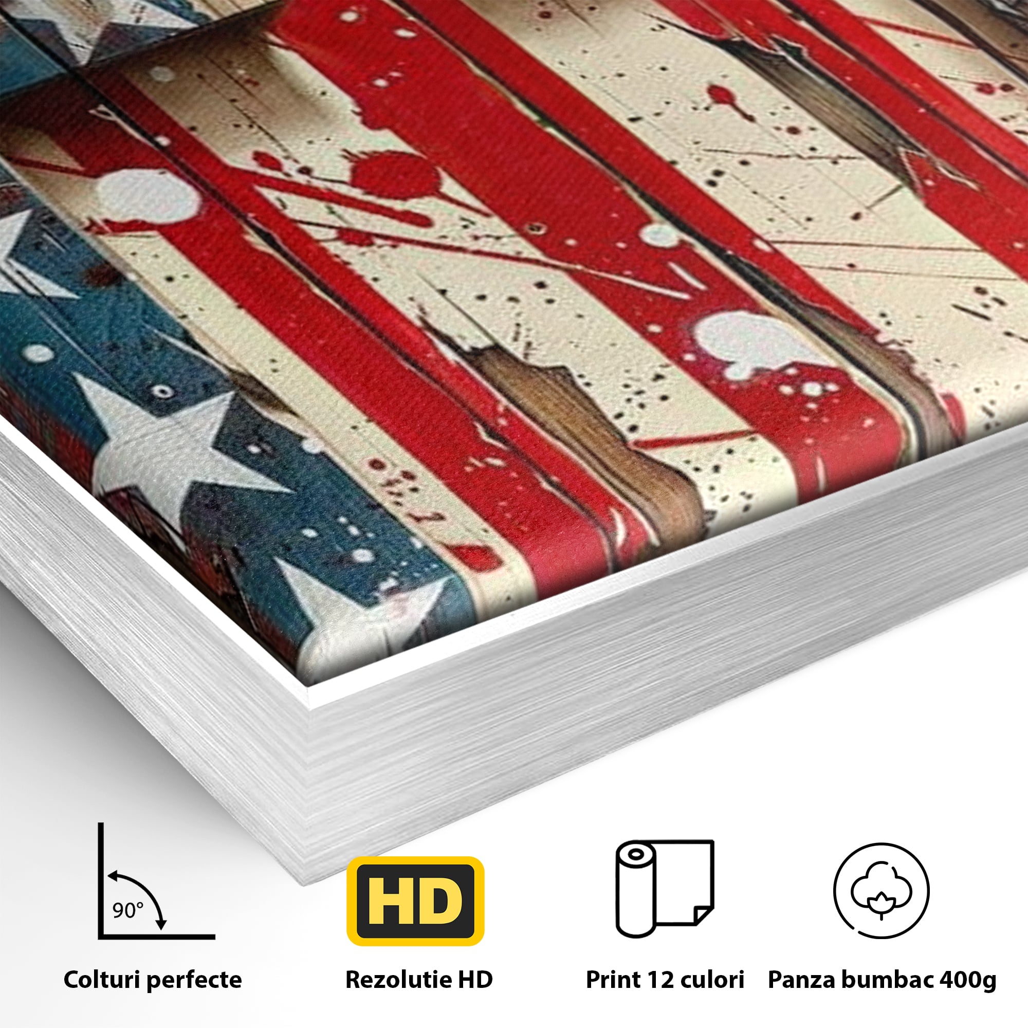 Tablou Canvas Premium LuxCanva® H1041, Crucea Libertatii, Credinta, Cruce, Libertate, Patriotism, Drapel, Stele, Simbol Crestin, Arta Patriotica, Living, Dormitor