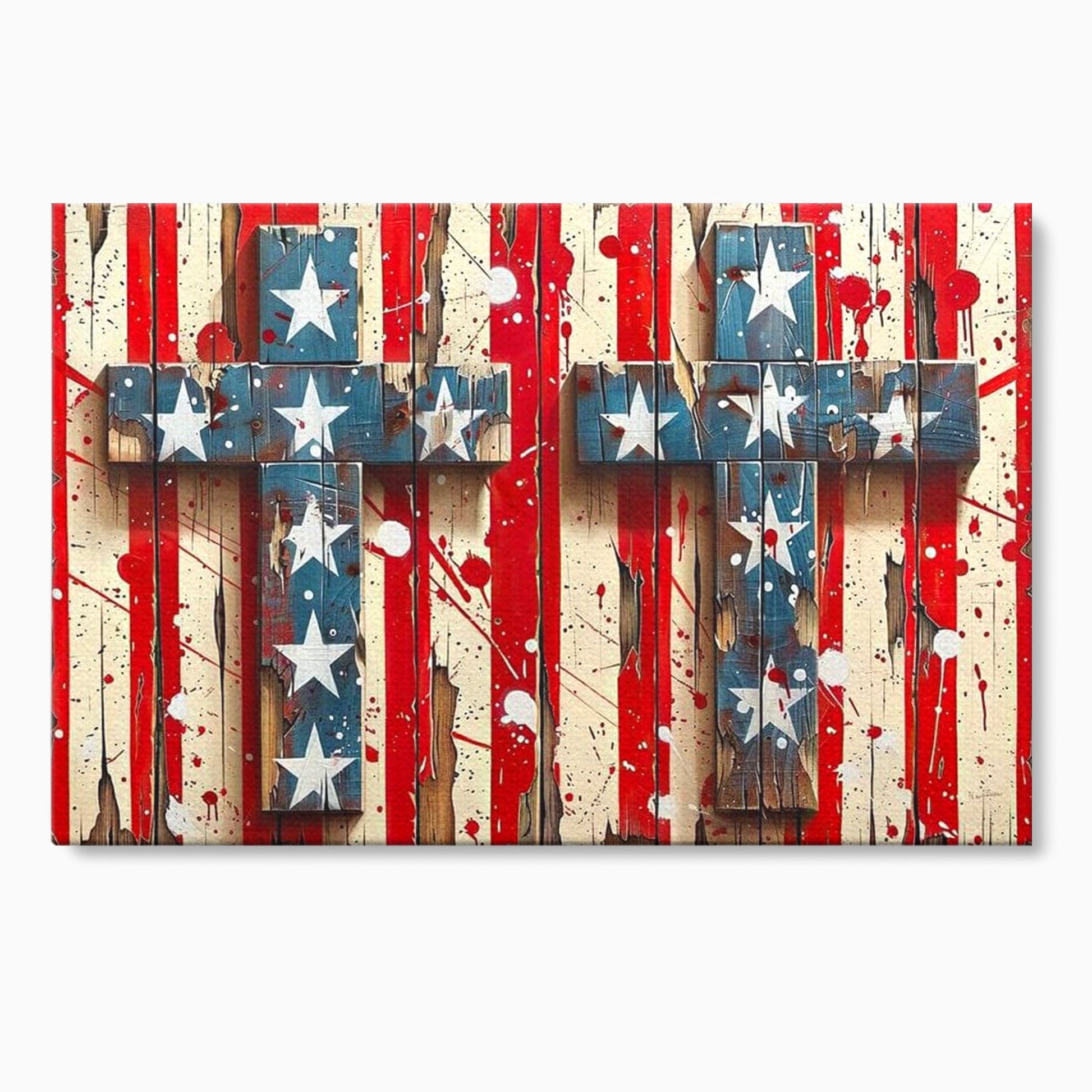 Tablou Canvas Premium LuxCanva® H1041, Crucea Libertatii, Credinta, Cruce, Libertate, Patriotism, Drapel, Stele, Simbol Crestin, Arta Patriotica, Living, Dormitor