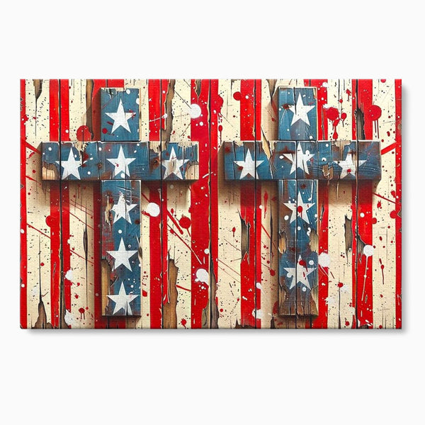Tablou Canvas Premium LuxCanva® H1041, Crucea Libertatii, Credinta, Cruce, Libertate, Patriotism, Drapel, Stele, Simbol Crestin, Arta Patriotica, Living, Dormitor