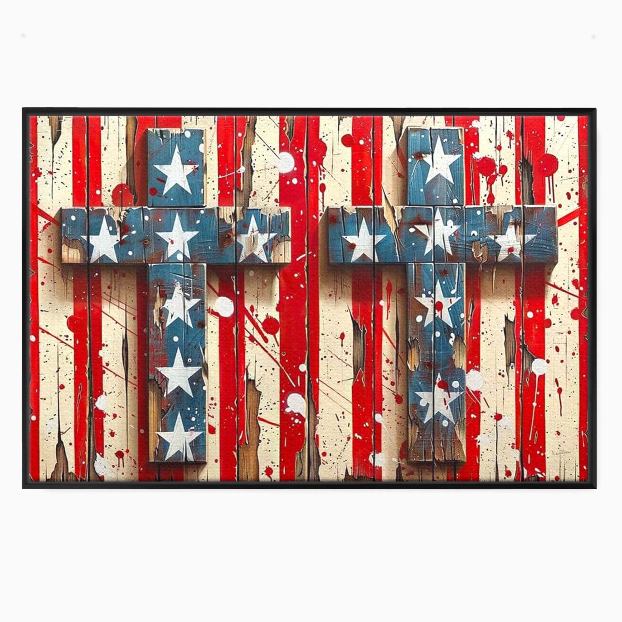 Tablou Canvas Premium LuxCanva® H1041, Crucea Libertatii, Credinta, Cruce, Libertate, Patriotism, Drapel, Stele, Simbol Crestin, Arta Patriotica, Living, Dormitor