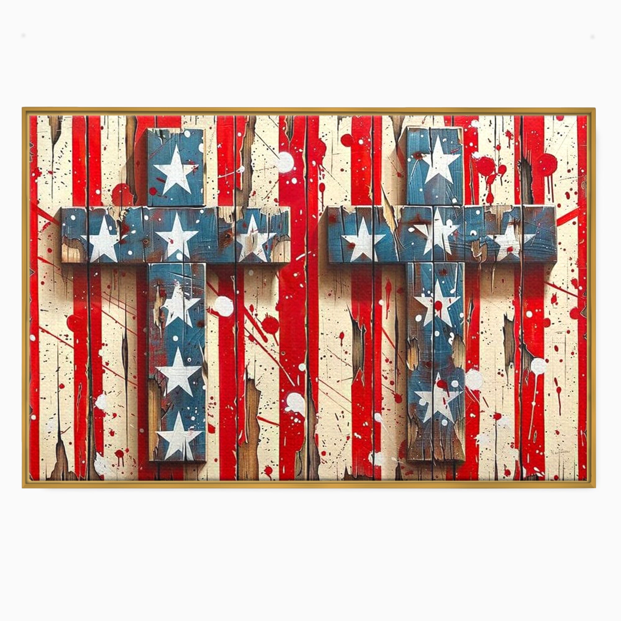 Tablou Canvas Premium LuxCanva® H1041, Crucea Libertatii, Credinta, Cruce, Libertate, Patriotism, Drapel, Stele, Simbol Crestin, Arta Patriotica, Living, Dormitor