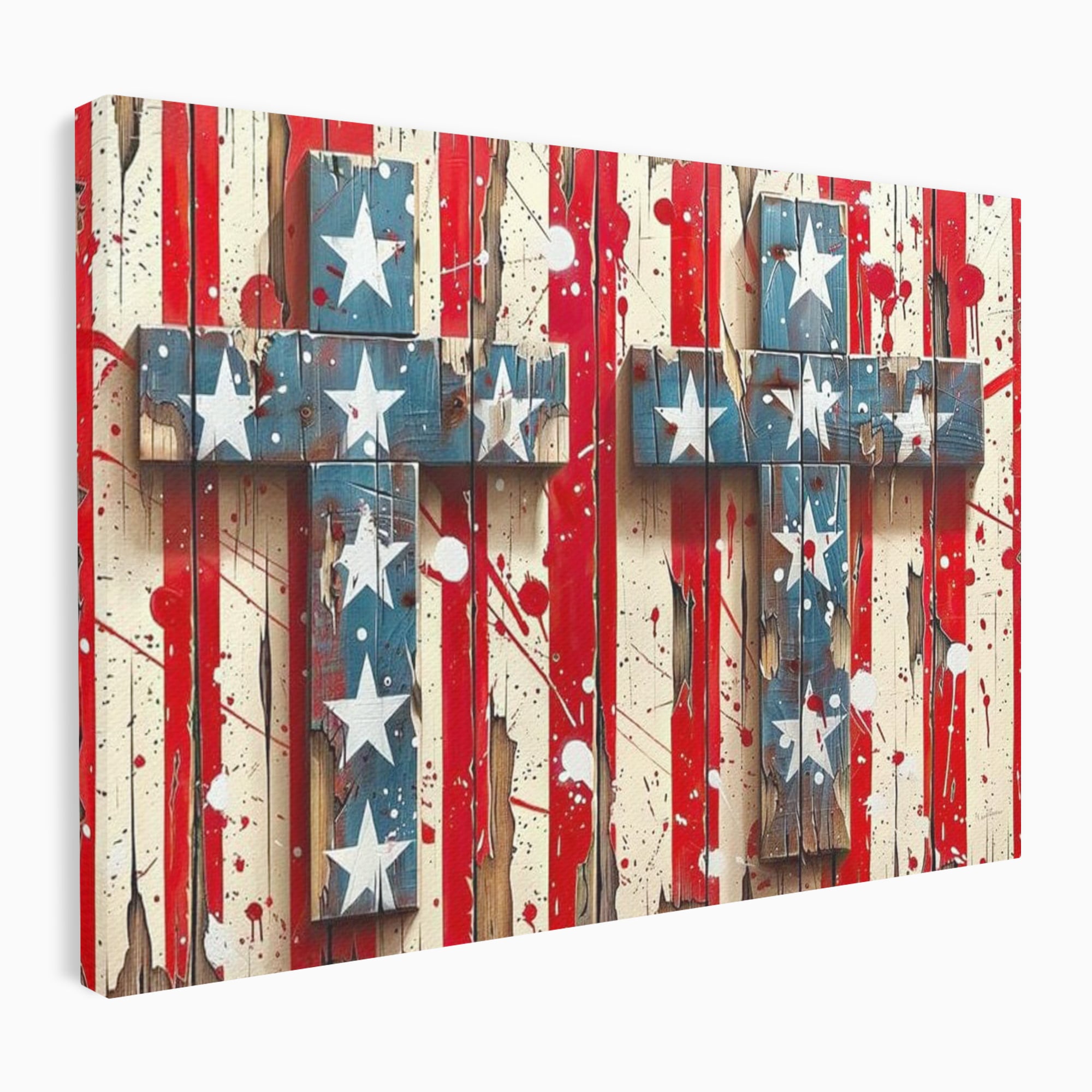 Tablou Canvas Premium LuxCanva® H1041, Crucea Libertatii, Credinta, Cruce, Libertate, Patriotism, Drapel, Stele, Simbol Crestin, Arta Patriotica, Living, Dormitor