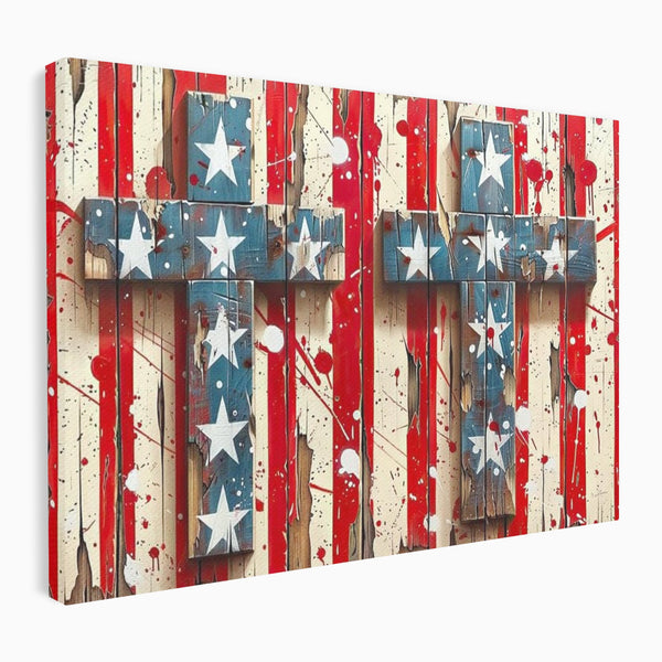 Tablou Canvas Premium LuxCanva® H1041, Crucea Libertatii, Credinta, Cruce, Libertate, Patriotism, Drapel, Stele, Simbol Crestin, Arta Patriotica, Living, Dormitor