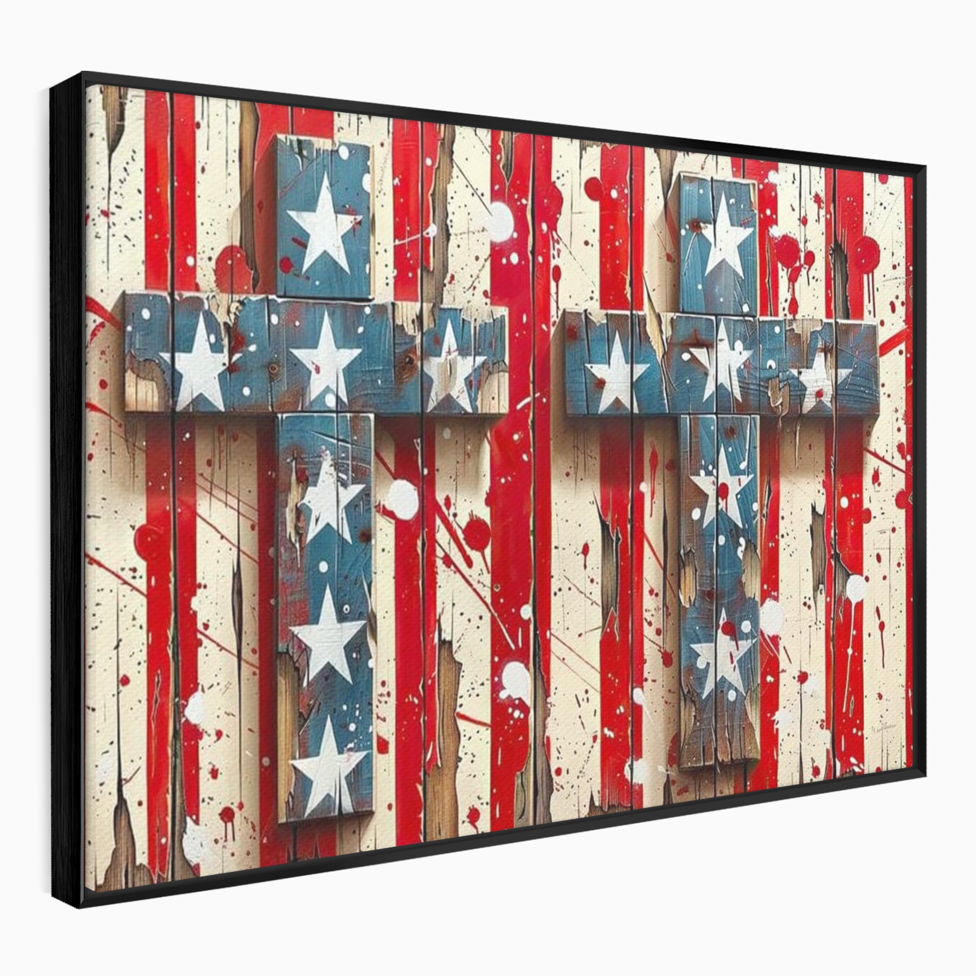 Tablou Canvas Premium LuxCanva® H1041, Crucea Libertatii, Credinta, Cruce, Libertate, Patriotism, Drapel, Stele, Simbol Crestin, Arta Patriotica, Living, Dormitor