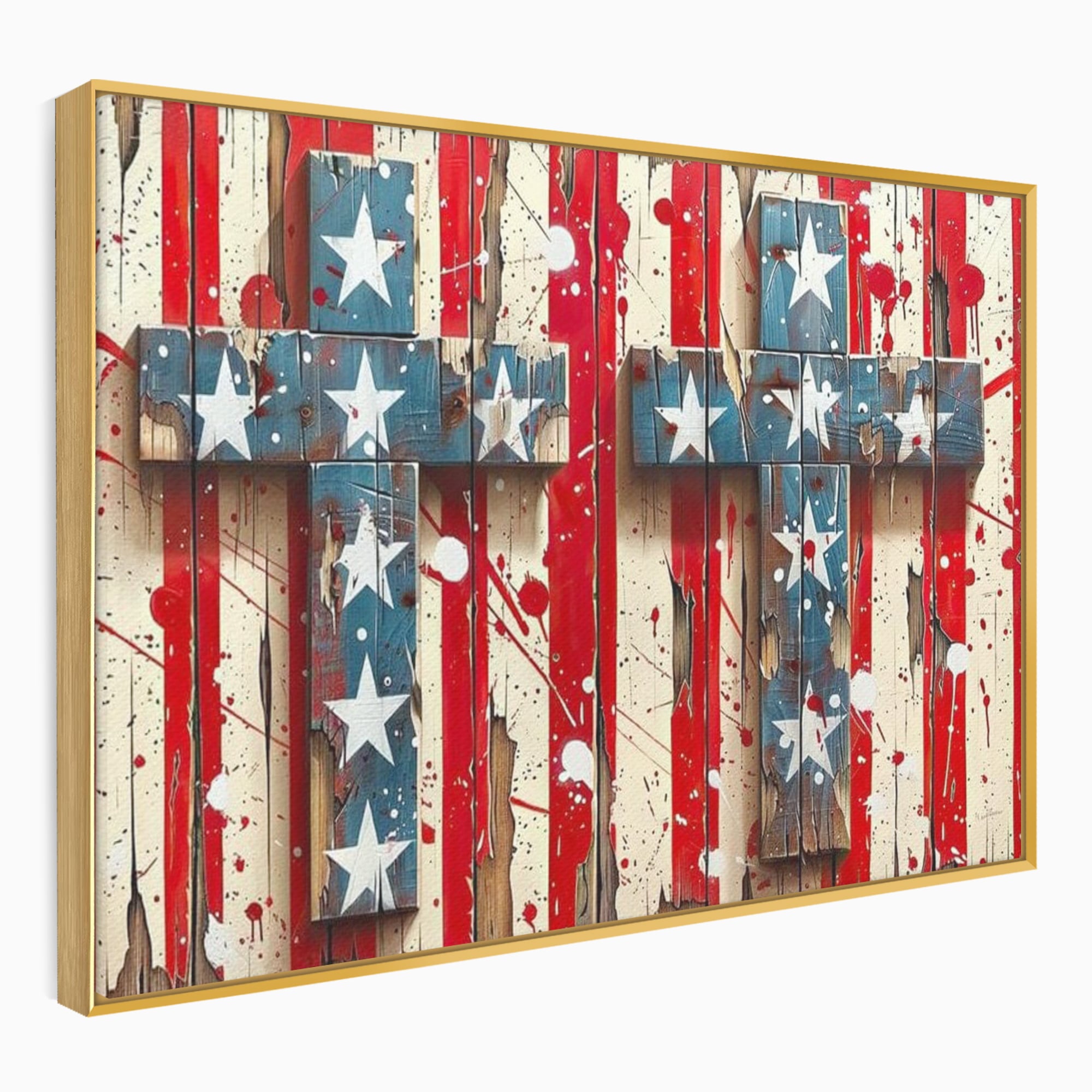 Tablou Canvas Premium LuxCanva® H1041, Crucea Libertatii, Credinta, Cruce, Libertate, Patriotism, Drapel, Stele, Simbol Crestin, Arta Patriotica, Living, Dormitor