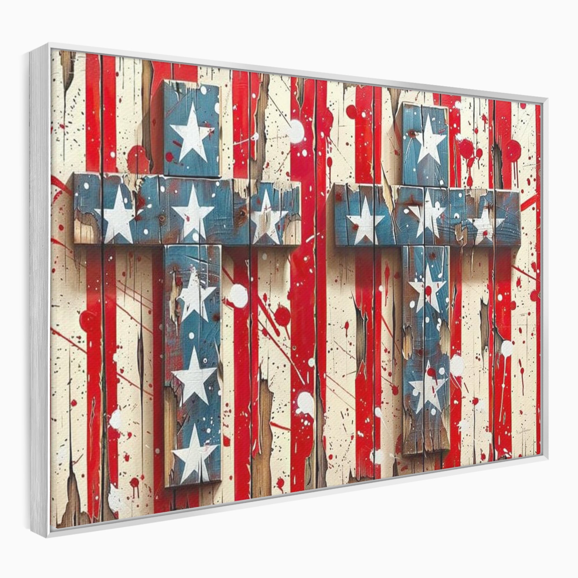 Tablou Canvas Premium LuxCanva® H1041, Crucea Libertatii, Credinta, Cruce, Libertate, Patriotism, Drapel, Stele, Simbol Crestin, Arta Patriotica, Living, Dormitor