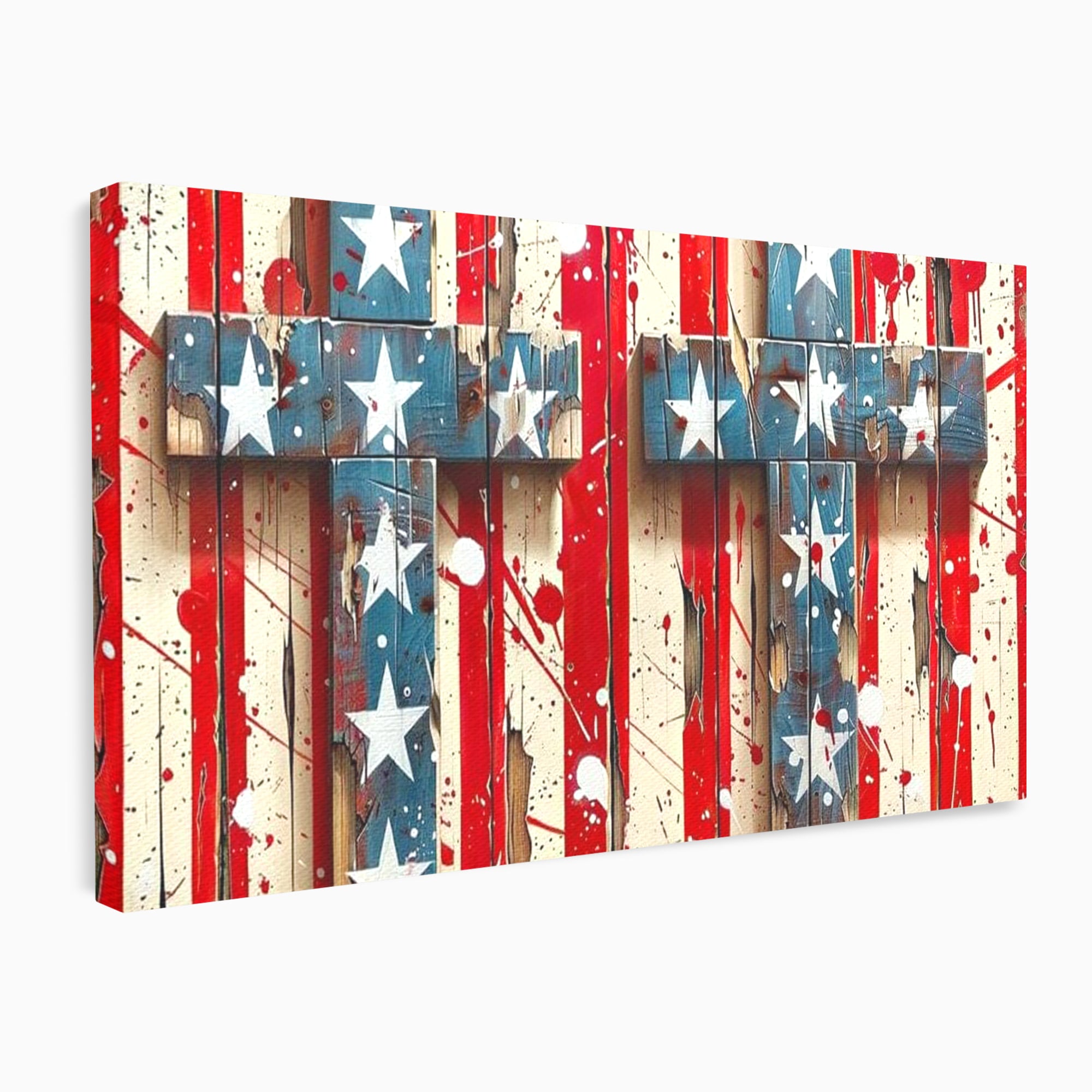 Tablou Canvas Premium LuxCanva® H1041, Crucea Libertatii, Credinta, Cruce, Libertate, Patriotism, Drapel, Stele, Simbol Crestin, Arta Patriotica, Living, Dormitor