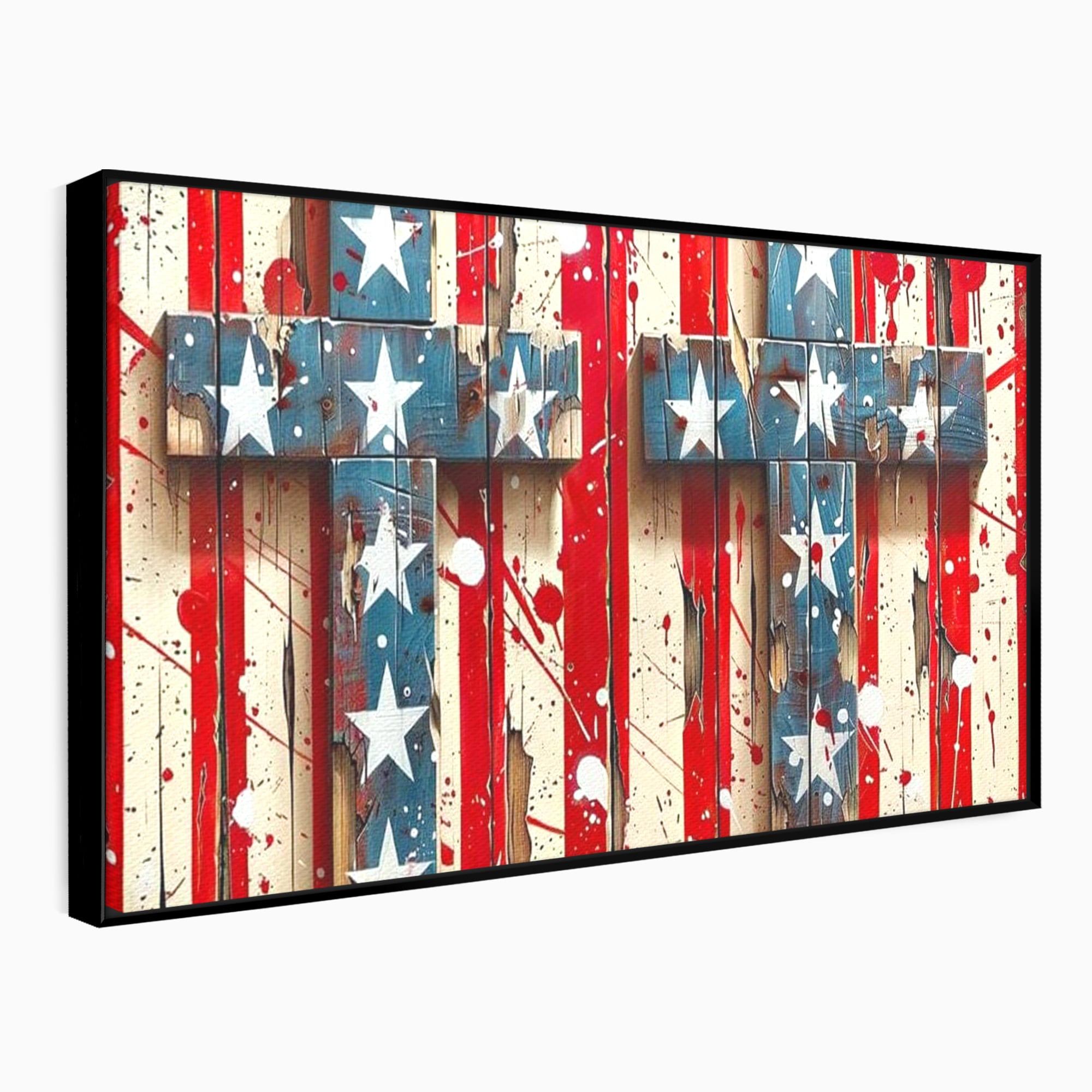 Tablou Canvas Premium LuxCanva® H1041, Crucea Libertatii, Credinta, Cruce, Libertate, Patriotism, Drapel, Stele, Simbol Crestin, Arta Patriotica, Living, Dormitor