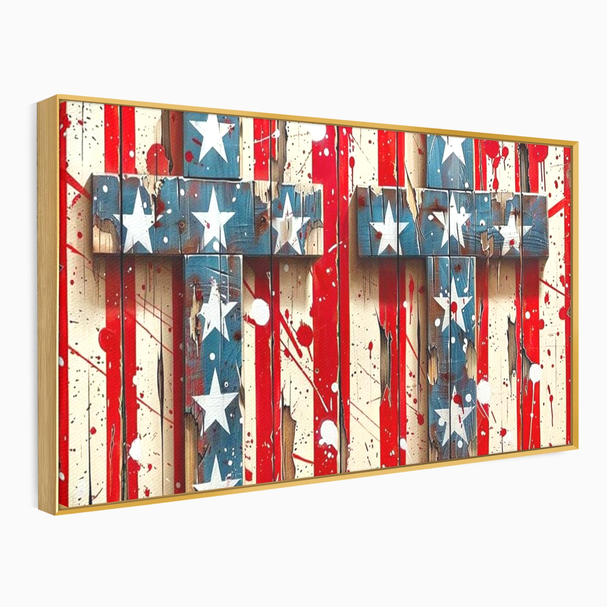 Tablou Canvas Premium LuxCanva® H1041, Crucea Libertatii, Credinta, Cruce, Libertate, Patriotism, Drapel, Stele, Simbol Crestin, Arta Patriotica, Living, Dormitor