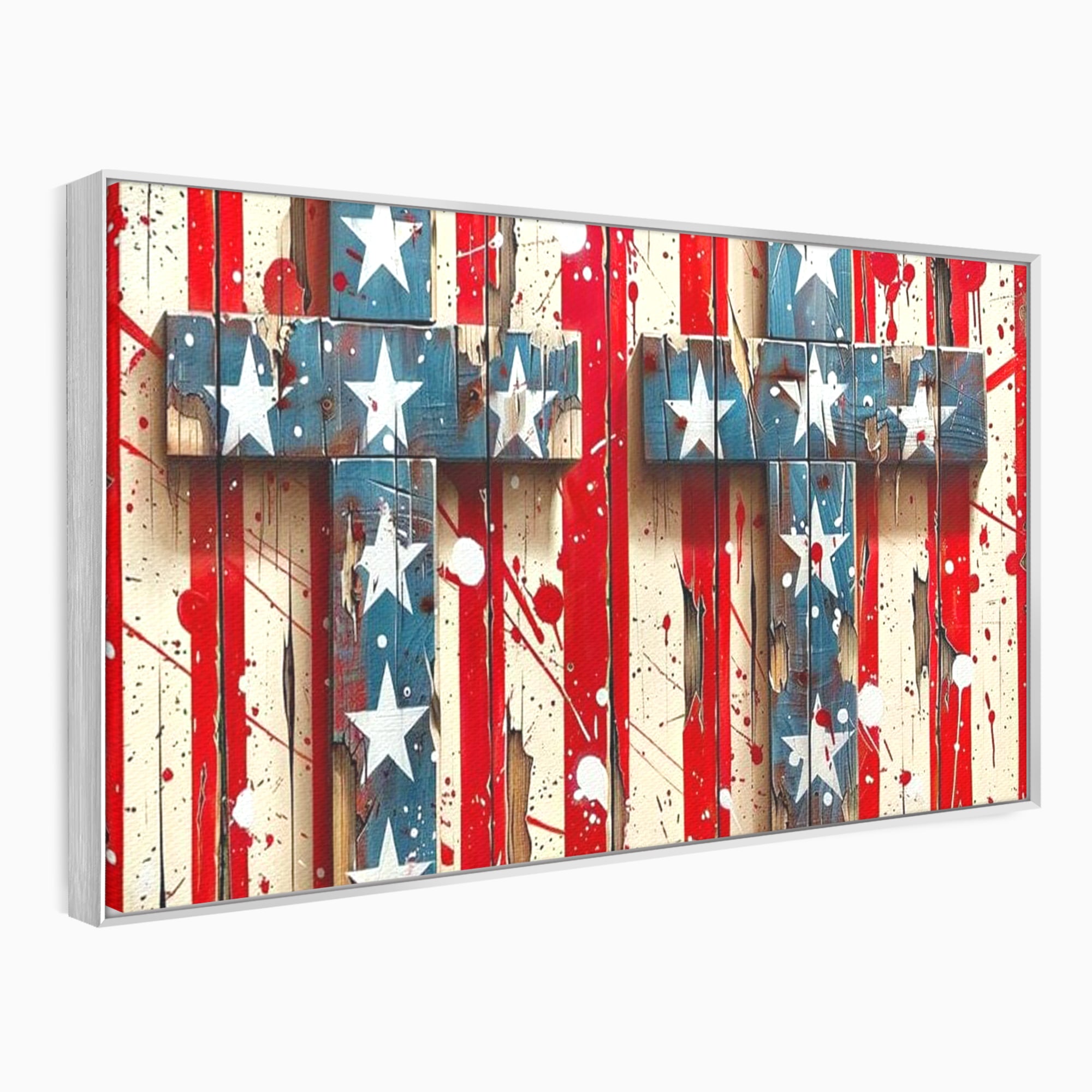 Tablou Canvas Premium LuxCanva® H1041, Crucea Libertatii, Credinta, Cruce, Libertate, Patriotism, Drapel, Stele, Simbol Crestin, Arta Patriotica, Living, Dormitor